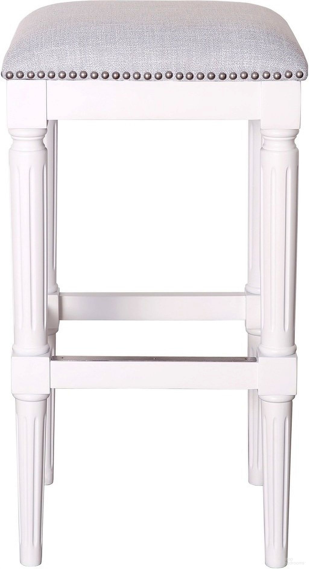 The appearance of Manchester 31 Inch Square Faux Leather Barstool In White and Gray designed by New Ridge Home Goods in the country / farmhouse interior design. This white/gray piece of furniture was selected by 1StopBedrooms from Manchester Collection to add a touch of cosiness and style into your home. Sku: NR1108FU-011AW. Material: Foam.