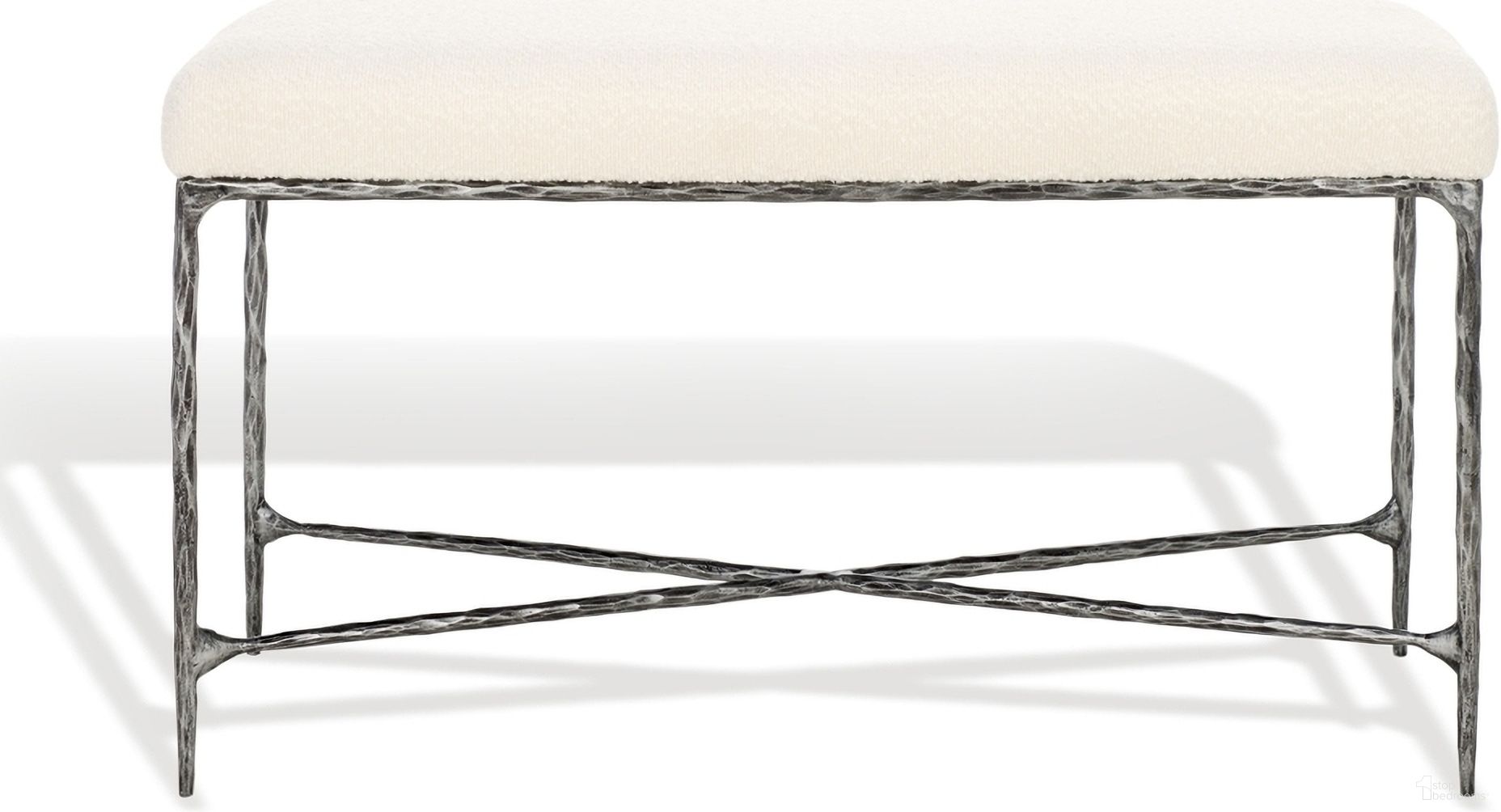 Mandy Boucle and Metal Bench In Ivory and Black