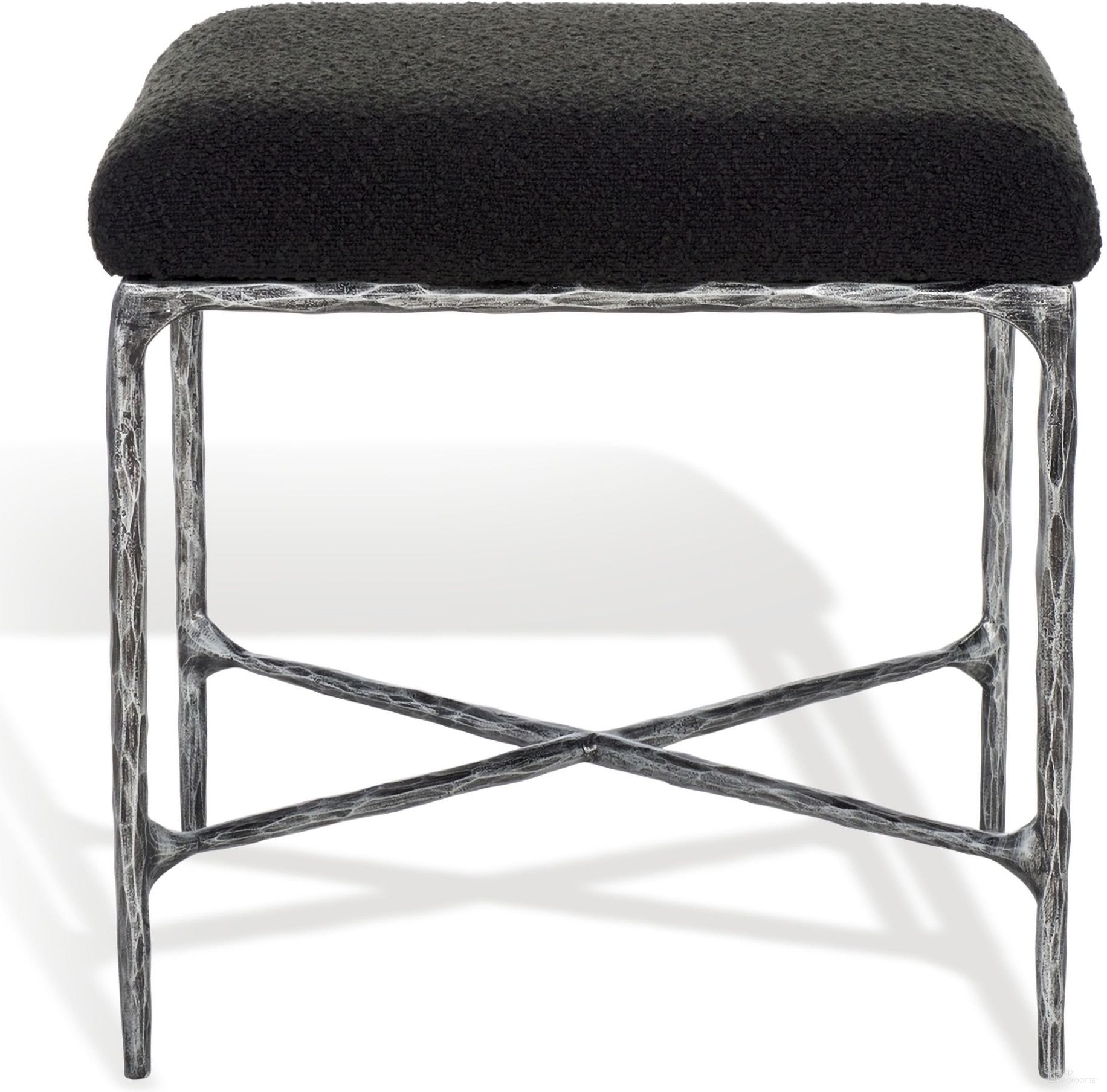 Mandy Boucle and Metal Ottoman In Black
