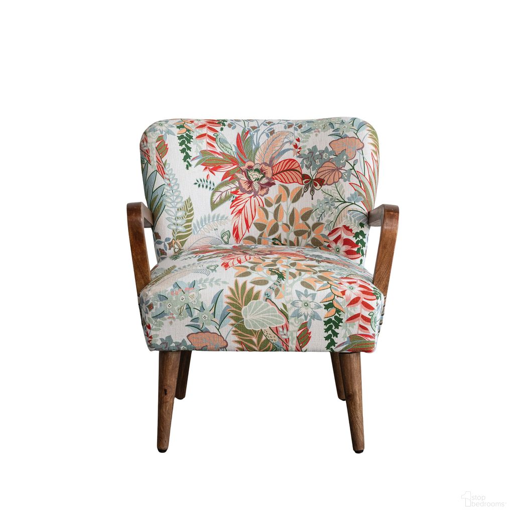 Mango Wood and Cotton Accent Chair In Multicolor