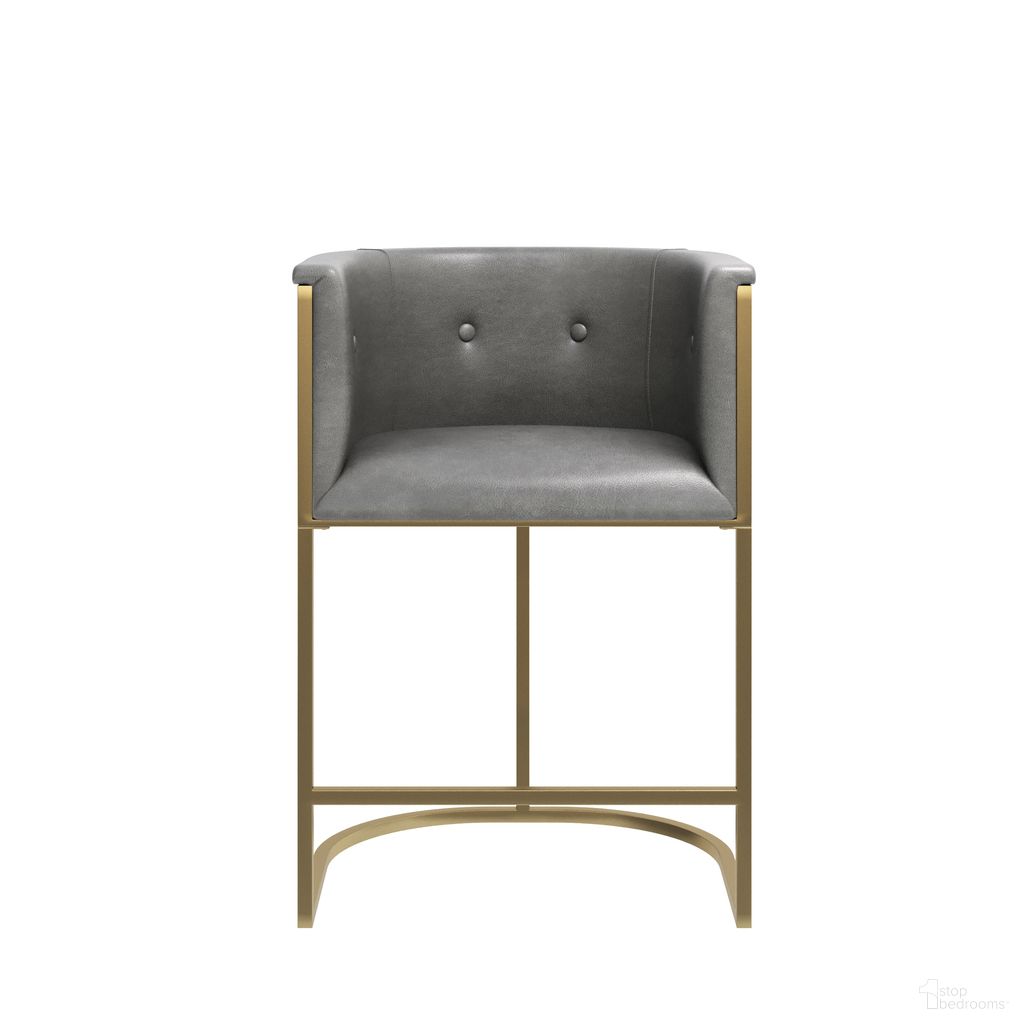 The appearance of Manhattan 26 Inch Counter Stool with Faux Leather and Metal Base In Gray and Brass designed by New Ridge Home Goods in the modern / contemporary interior design. This gray/brass piece of furniture was selected by 1StopBedrooms from Manhattan Collection to add a touch of cosiness and style into your home. Sku: NR114004-PCS-GR. Material: Steel.