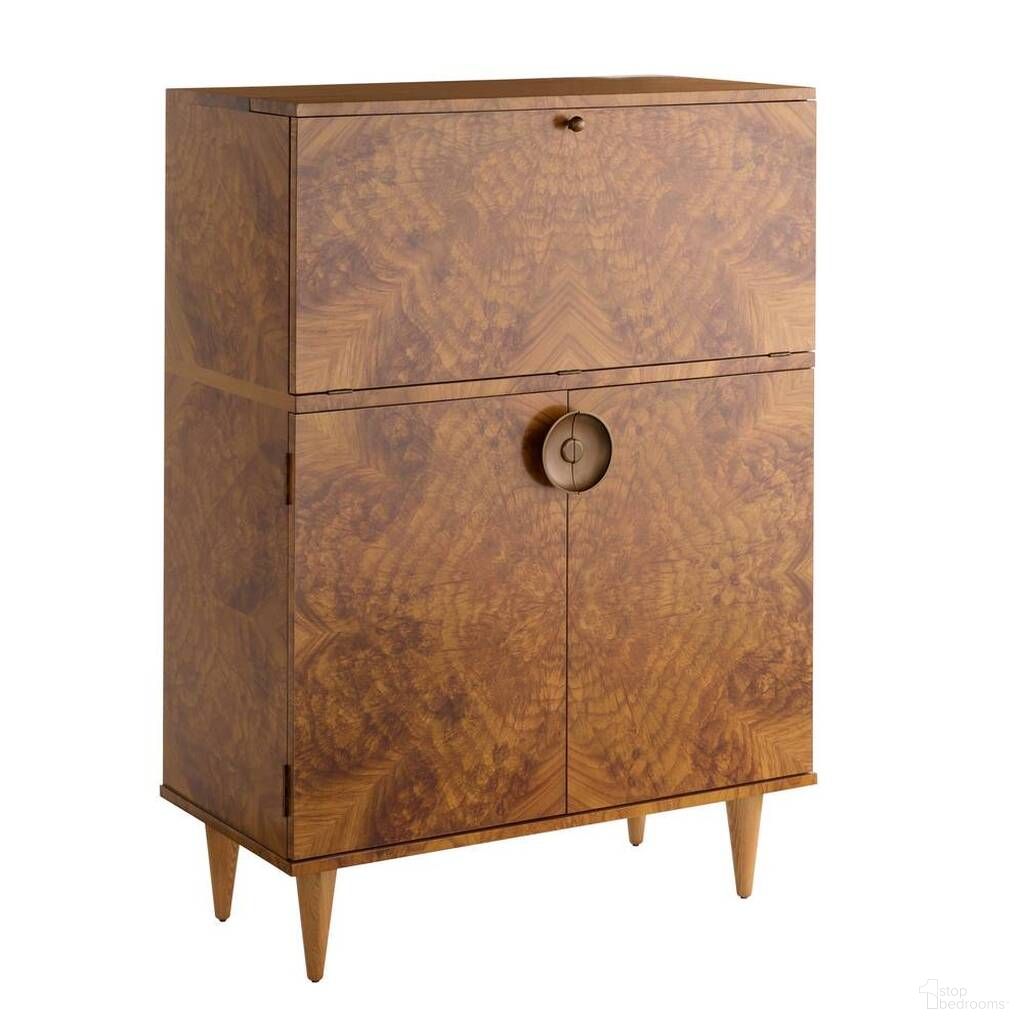 The appearance of Manhattan Cocktail Cabinet In Toffee Burl designed by Arteriors in the modern / contemporary interior design. This toffee burl piece of furniture  was selected by 1StopBedrooms from Manhattan Collection to add a touch of cosiness and style into your home. Sku: 5688. Material: Camelina Veneer.