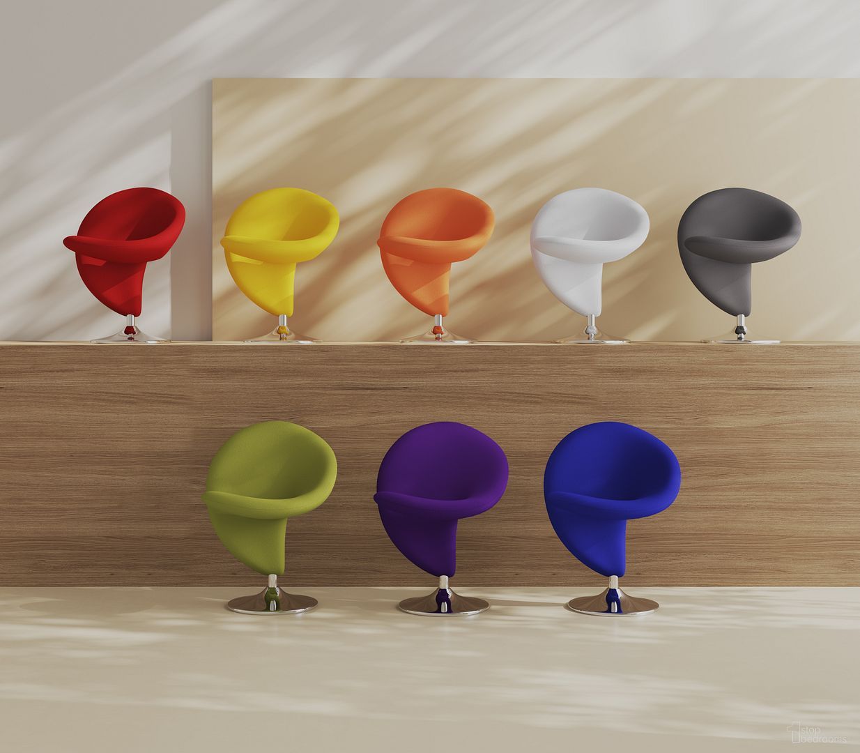 The appearance of Manhattan Comfort Curl Swivel Accent Chair Set Of 8 In Multi Colors designed by Manhattan Comfort in the modern / contemporary interior design. This multicolor piece of furniture was selected by 1StopBedrooms from Curl Collection to add a touch of cosiness and style into your home. Sku: AC040-BL;AC040-CR;AC040-EP;AC040-GR;AC040-GY;AC040-OR;AC040-RD;AC040-YL. Material: Metal.