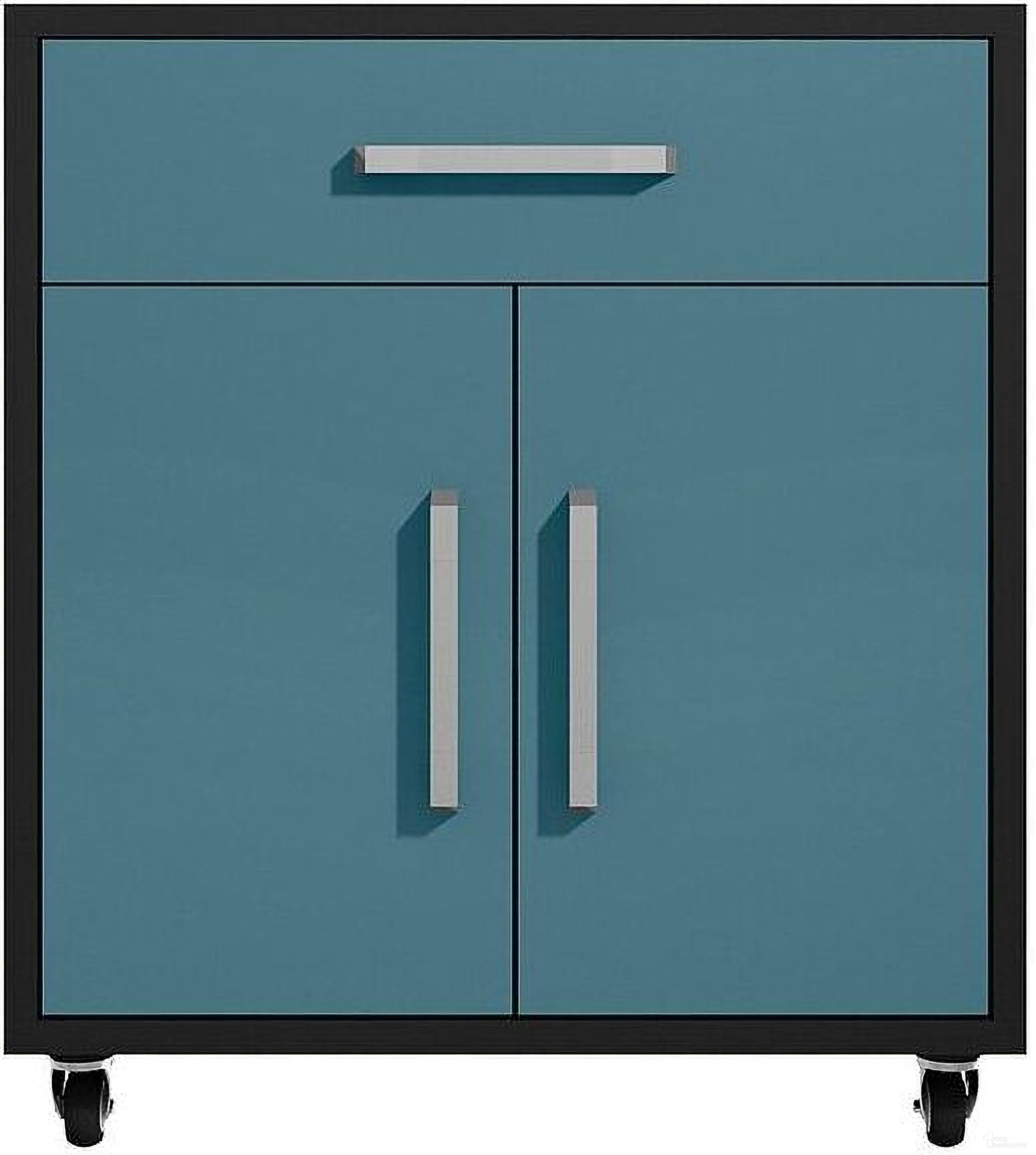 Manhattan Comfort Eiffel 28.35 Inch Mobile Garage Storage Cabinet With 1 Drawer In Blue Gloss