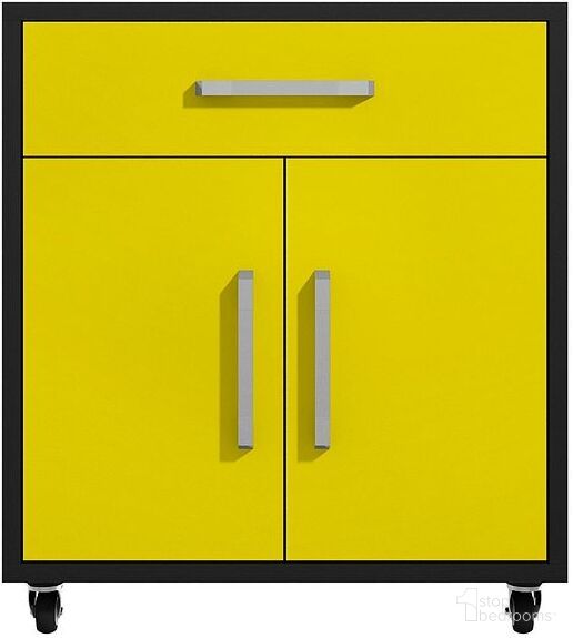 The appearance of Manhattan Comfort Eiffel 28.35 Inch Mobile Garage Storage Cabinet With 1 Drawer In Yellow Gloss designed by Manhattan Comfort in the modern / contemporary interior design. This yellow piece of furniture was selected by 1StopBedrooms from Eiffel Collection to add a touch of cosiness and style into your home. Sku: 252BMC84. Material: MDP.
