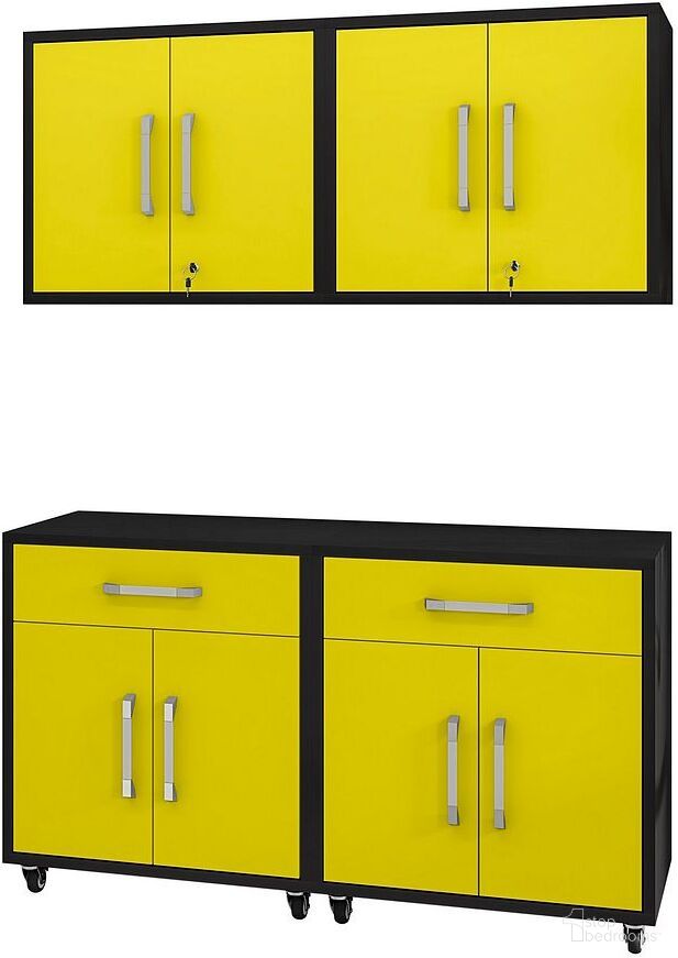 The appearance of Manhattan Comfort Eiffel 4-Piece Garage Storage Set In Matte Black And Yellow designed by Manhattan Comfort in the modern / contemporary interior design. This yellow piece of furniture  was selected by 1StopBedrooms from Eiffel Collection to add a touch of cosiness and style into your home. Sku: 251BMC84;251BMC84;252BMC84;252BMC84. Material: MDP.