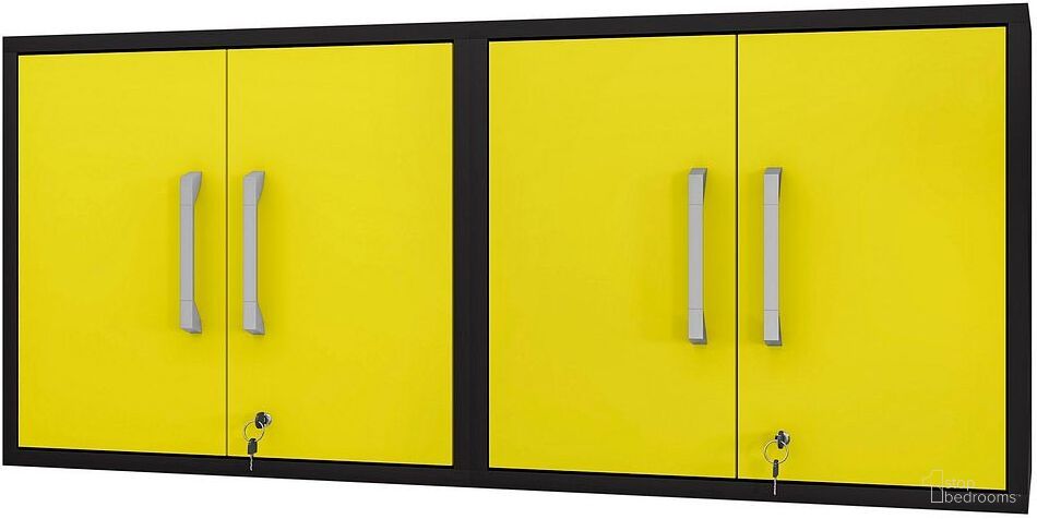 The appearance of Manhattan Comfort Eiffel Floating Garage Cabinet In Matte Black And Yellow Set Of 2 designed by Manhattan Comfort in the modern / contemporary interior design. This yellow piece of furniture  was selected by 1StopBedrooms from Eiffel Collection to add a touch of cosiness and style into your home. Sku: 251BMC84;251BMC84. Material: MDP.
