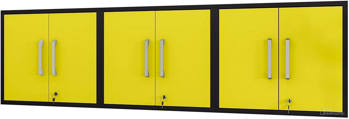 The appearance of Manhattan Comfort Eiffel Floating Garage Cabinet In Matte Black And Yellow Set Of 3 designed by Manhattan Comfort in the modern / contemporary interior design. This yellow piece of furniture  was selected by 1StopBedrooms from Eiffel Collection to add a touch of cosiness and style into your home. Sku: 251BMC84;251BMC84;251BMC84. Material: MDP.