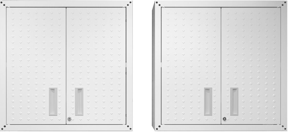 The appearance of Manhattan Comfort Fortress 30 Inch Floating Textured Metal Garage Cabinet With Adjustable Shelves In White - Set Of 2 designed by Manhattan Comfort in the modern / contemporary interior design. This white piece of furniture  was selected by 1StopBedrooms from Fortress Collection to add a touch of cosiness and style into your home. Sku: 5GMC-WH;5GMC-WH. Material: Metal.