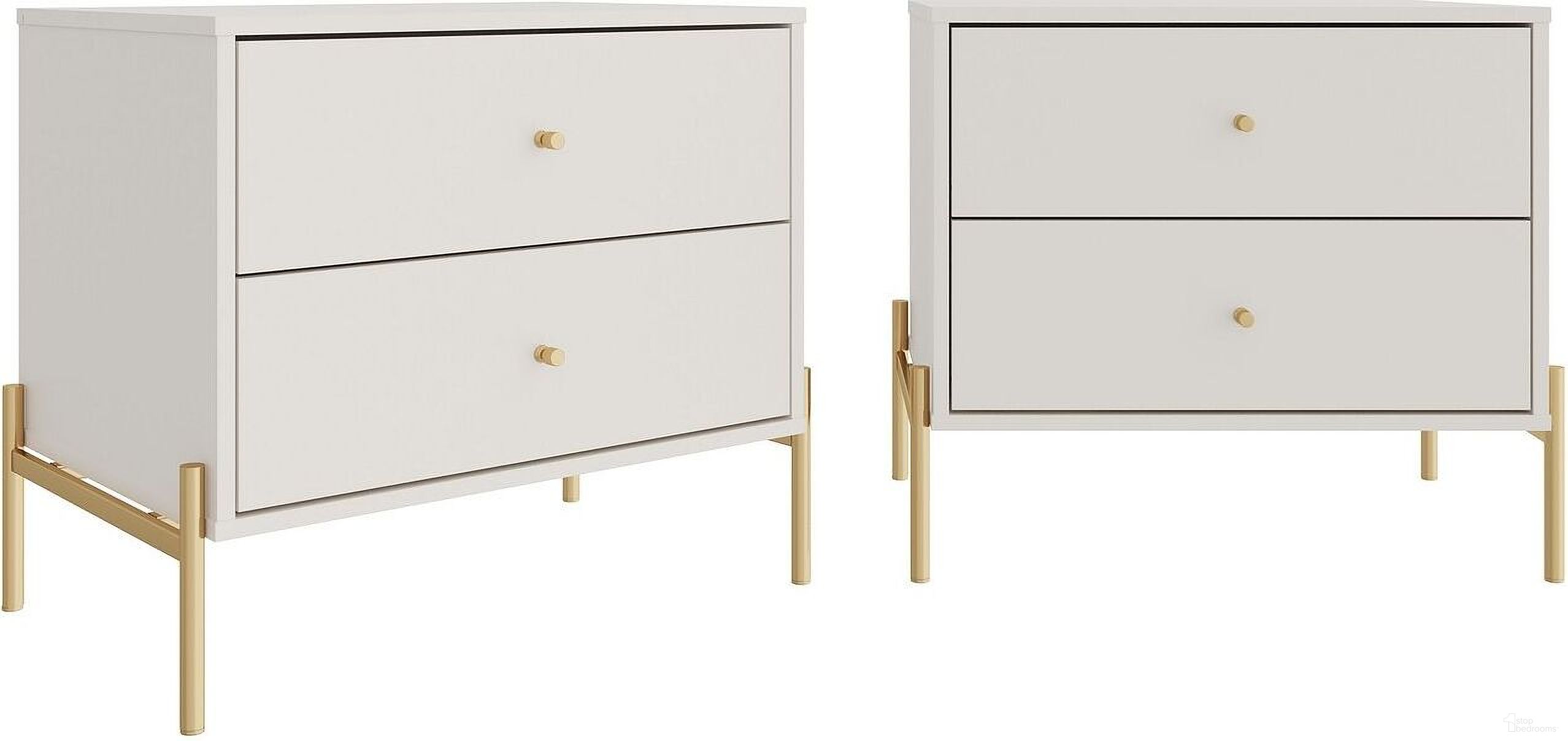 Manhattan Comfort Jasper Full Extension Drawer Nightstand In Off White Set Of 2