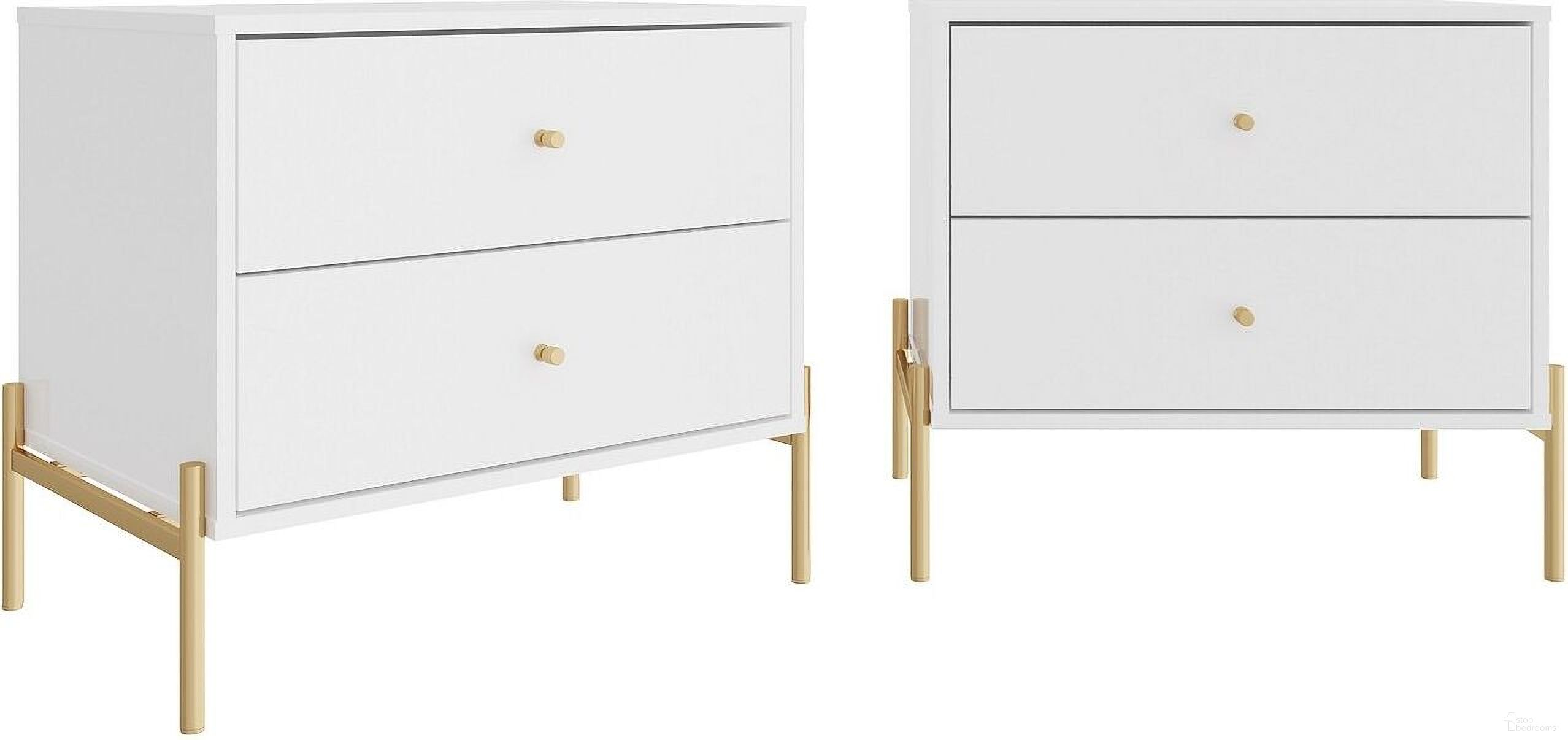 The appearance of Manhattan Comfort Jasper Full Extension Drawer Nightstand In White Gloss Set Of 2 designed by Manhattan Comfort in the modern / contemporary interior design. This white piece of furniture was selected by 1StopBedrooms from Jasper Collection to add a touch of cosiness and style into your home. Sku: 51351;51351. Material: MDF.