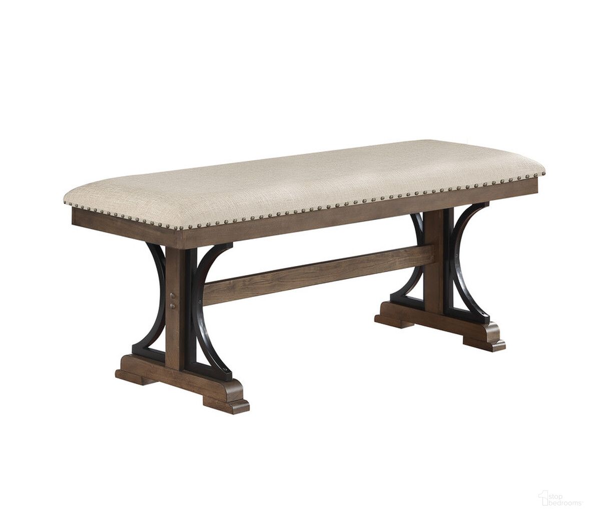 The appearance of Manin Dining Bench with Nailhead Trim In Beige Linen and Brown Oak designed by Best Quality Furniture in the traditional interior design. This beige and brown oak piece of furniture was selected by 1StopBedrooms from Manin Collection to add a touch of cosiness and style into your home. Sku: D178-B. Material: MDF.