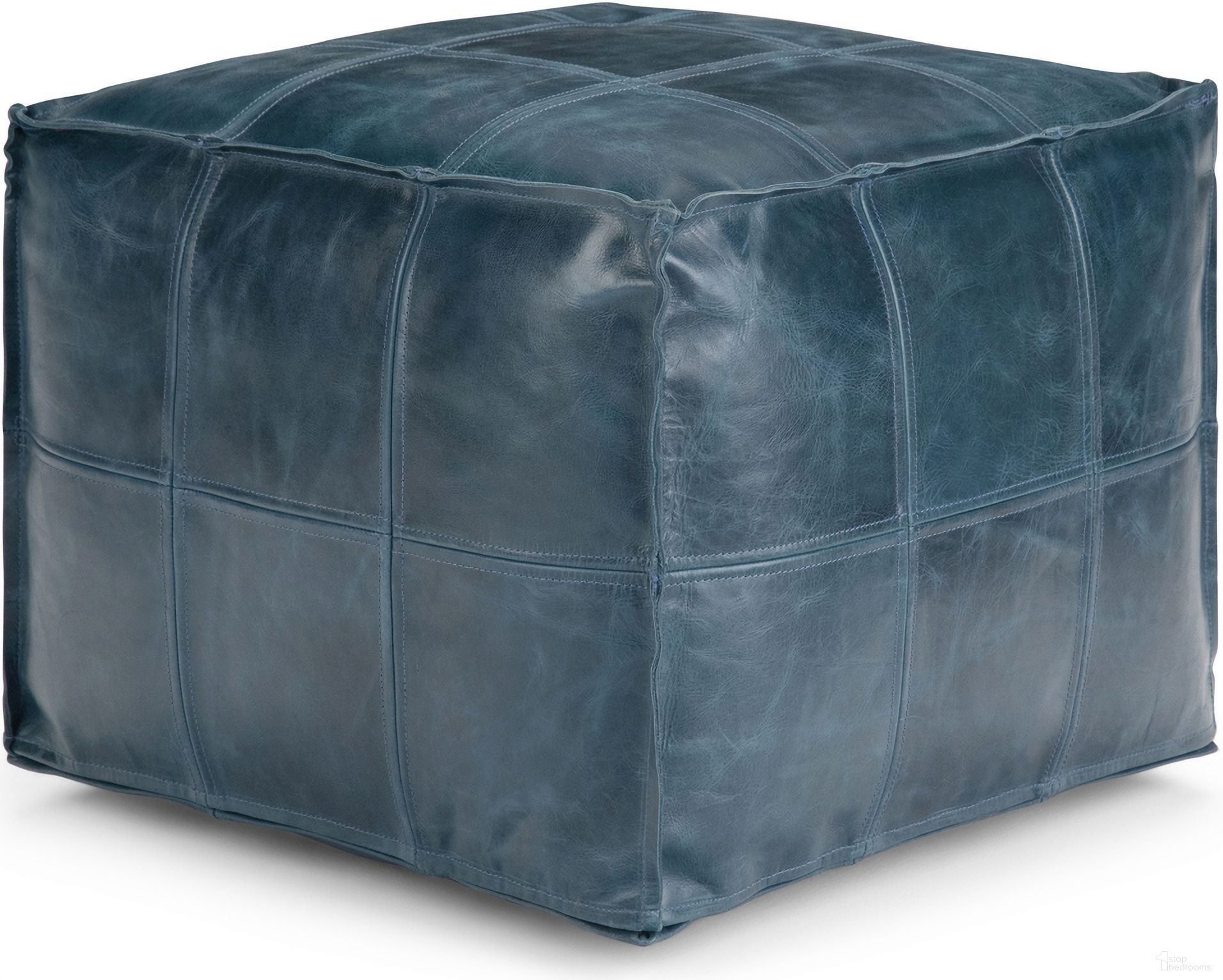 Manning Genuine Leather Square Pouf In Teal