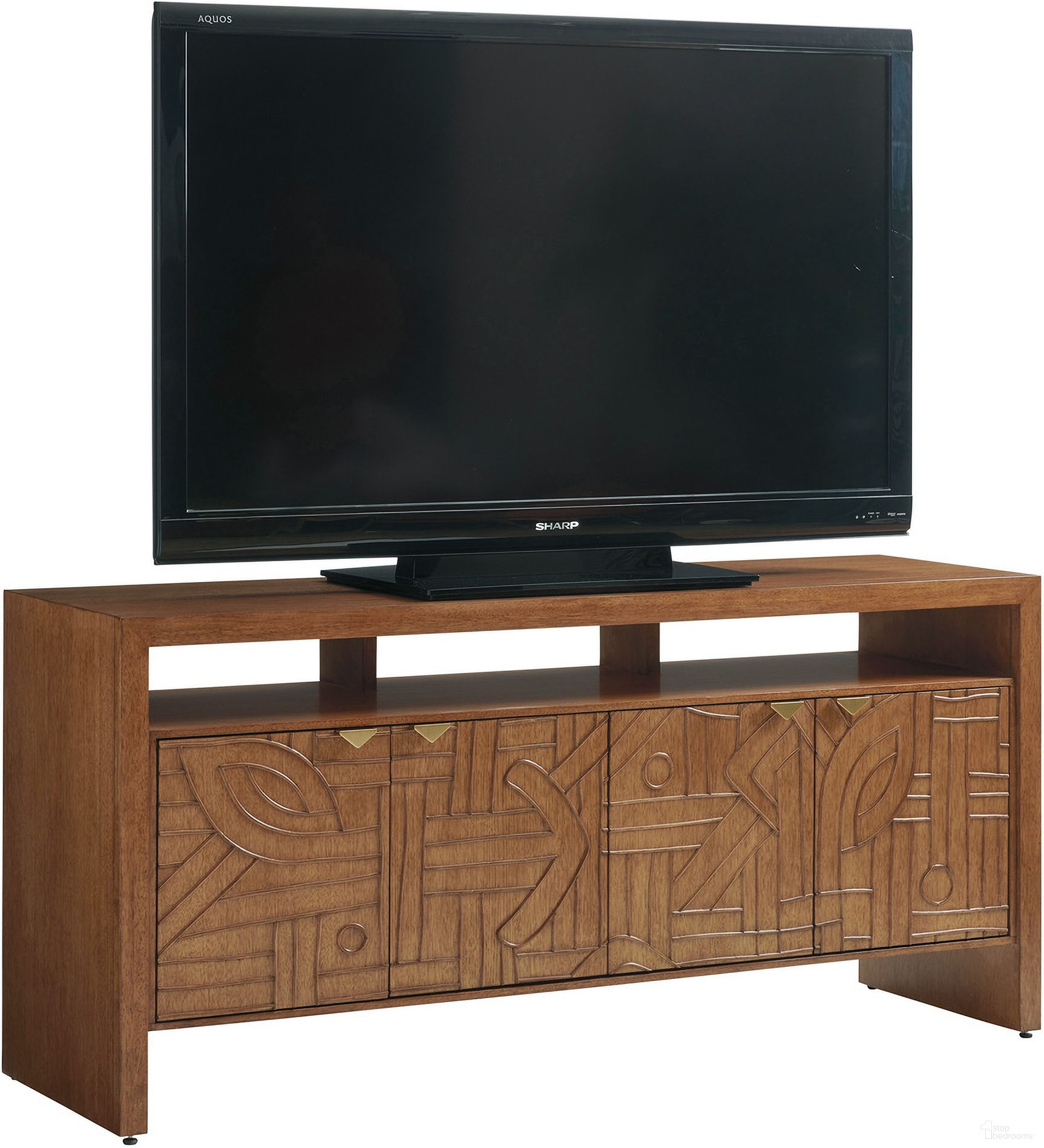 The appearance of Palm Desert Manning Media Console In Sonoran designed by Tommy Bahama in the modern / contemporary interior design. This sonoran piece of furniture was selected by 1StopBedrooms from Palm Desert Collection to add a touch of cosiness and style into your home. Sku: 575-907. Material: Wood.