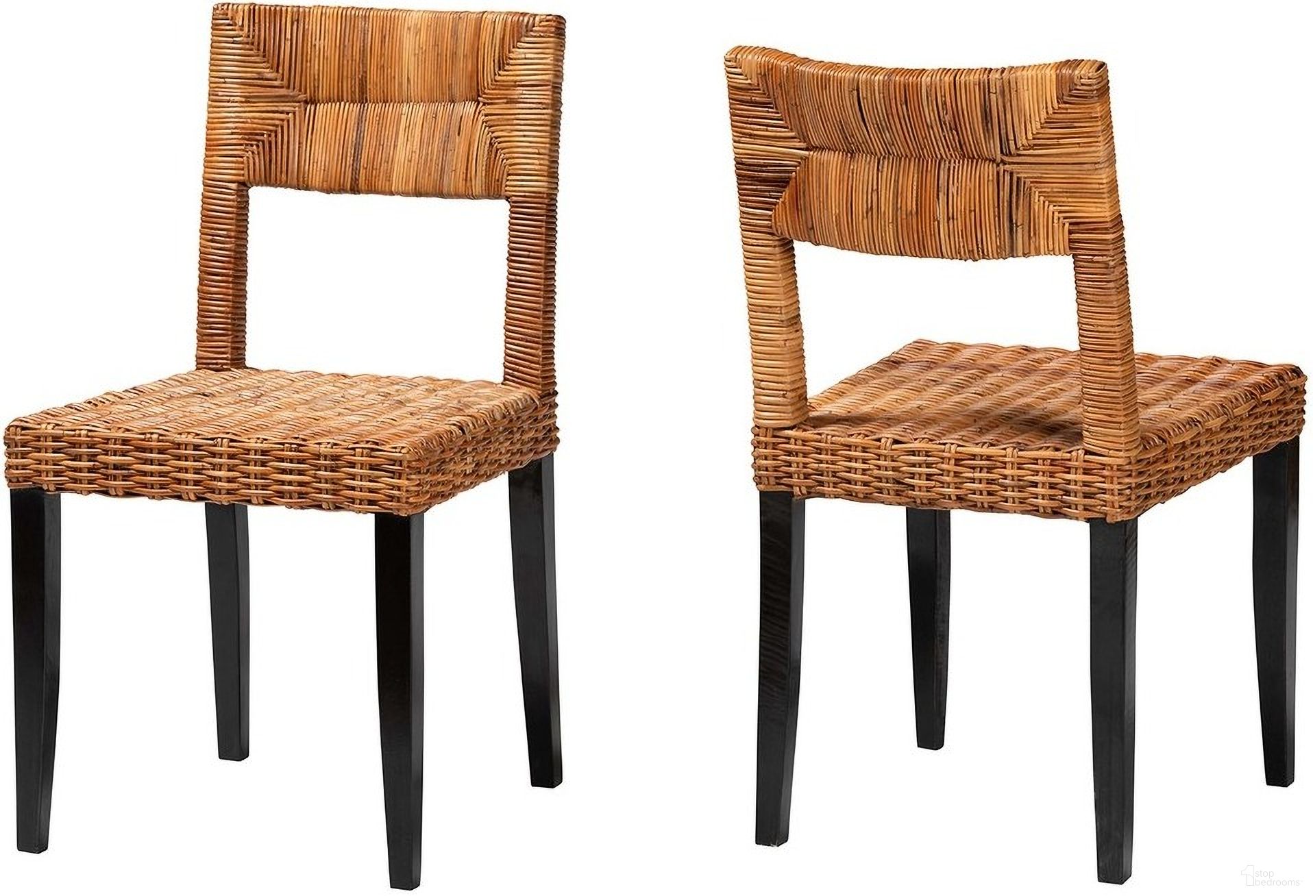 The appearance of Manrico Dining Chair Set of 2 In Dark Brown designed by Baxton Studio in the bohemian interior design. This dark brown piece of furniture was selected by 1StopBedrooms from Manrico Collection to add a touch of cosiness and style into your home. Sku: MD39533-Mango Wood-DC. Material: Natural Rattan. Chair Type: Side Chair.