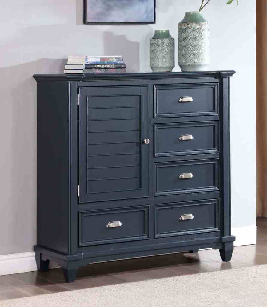 The appearance of Manzanillo Armoire In Slate Blue designed by Furniture of America in the transitional interior design. This slate blue piece of furniture  was selected by 1StopBedrooms from Manzanillo Collection to add a touch of cosiness and style into your home. Sku: CM7470BL-AR. Material: Solid Wood.