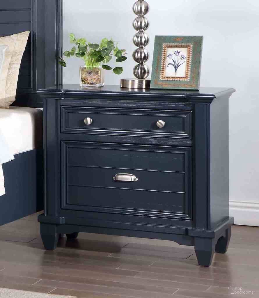 The appearance of Manzanillo Nightstand In Slate Blue designed by Furniture of America in the transitional interior design. This slate blue piece of furniture  was selected by 1StopBedrooms from Manzanillo Collection to add a touch of cosiness and style into your home. Sku: CM7470BL-N. Material: Solid Wood.