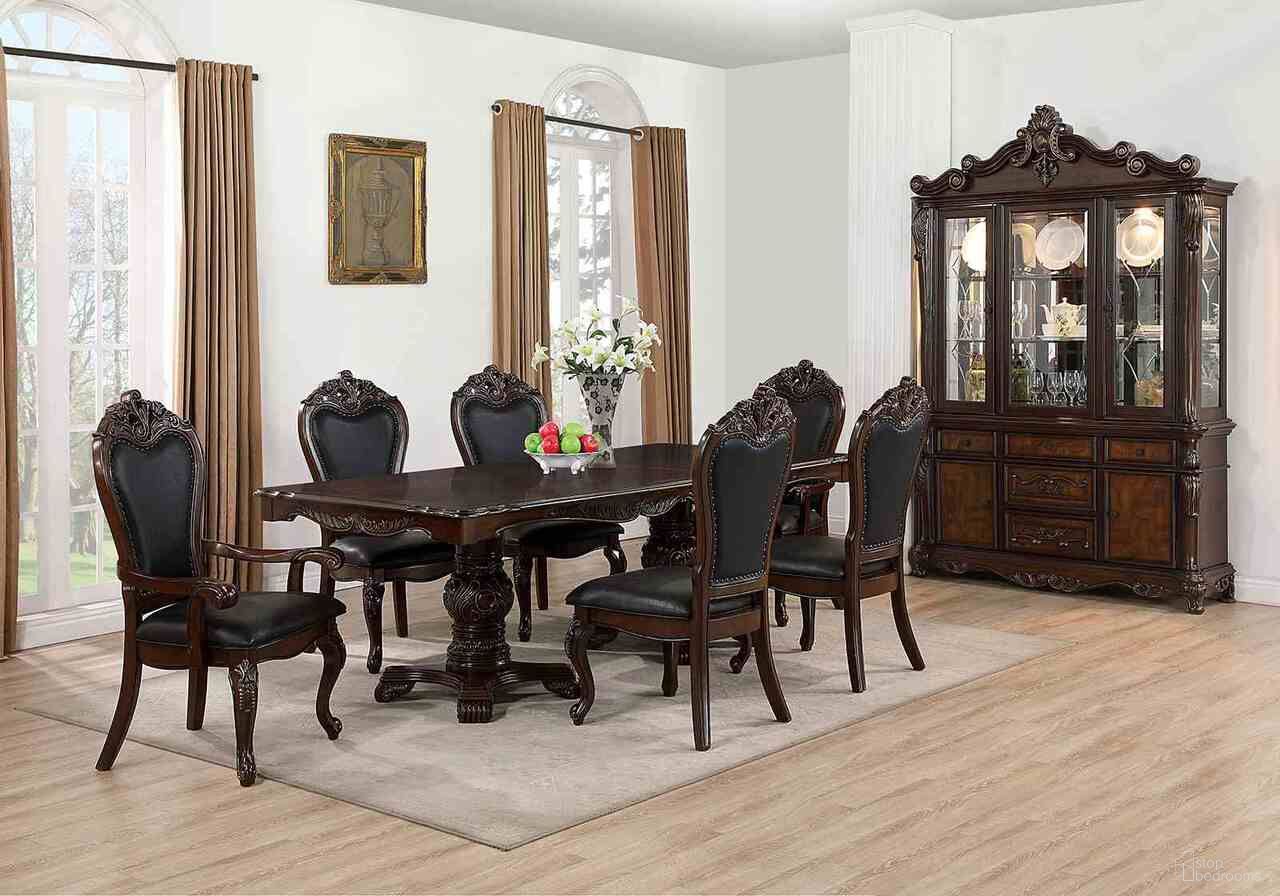 The appearance of Manzanita Dining Room Set In Dark Cherry designed by Furniture of America in the traditional interior design. This dark cherry piece of furniture  was selected by 1StopBedrooms from Manzanita Collection to add a touch of cosiness and style into your home. Sku: FM3261CH-T-1;FM3261CH-T-2;FM3261CH-SC-2PK. Material: Leather. Table Top Shape: Rectangular. Size: 45" x 95".