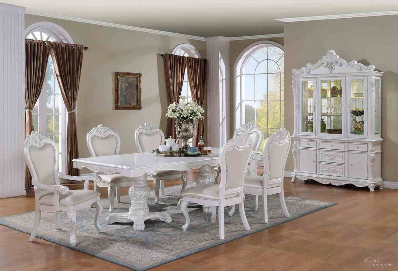 The appearance of Manzanita Dining Room Set In White designed by Furniture of America in the traditional interior design. This white piece of furniture was selected by 1StopBedrooms from Manzanita Collection to add a touch of cosiness and style into your home. Sku: FM3261WH-T-1;FM3261WH-T-2;FM3261WH-SC-2PK. Material: Leather. Table Top Shape: Rectangular. Size: 45" x 95".