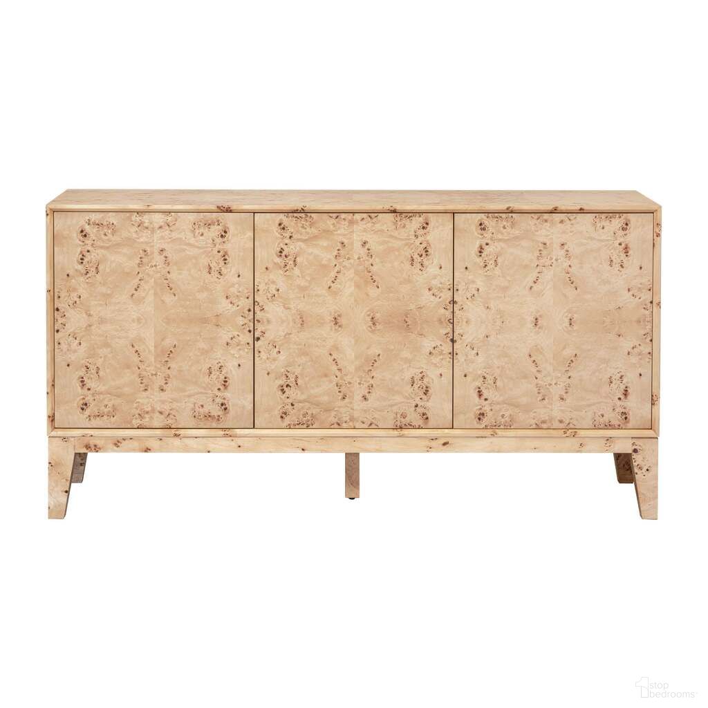 The appearance of Mappa 3 Door Sideboard In Light Burl designed by LH Imports in the transitional interior design. This light burl piece of furniture  was selected by 1StopBedrooms from Mappa Collection to add a touch of cosiness and style into your home. Sku: MAPP003B. Material: MDF.
