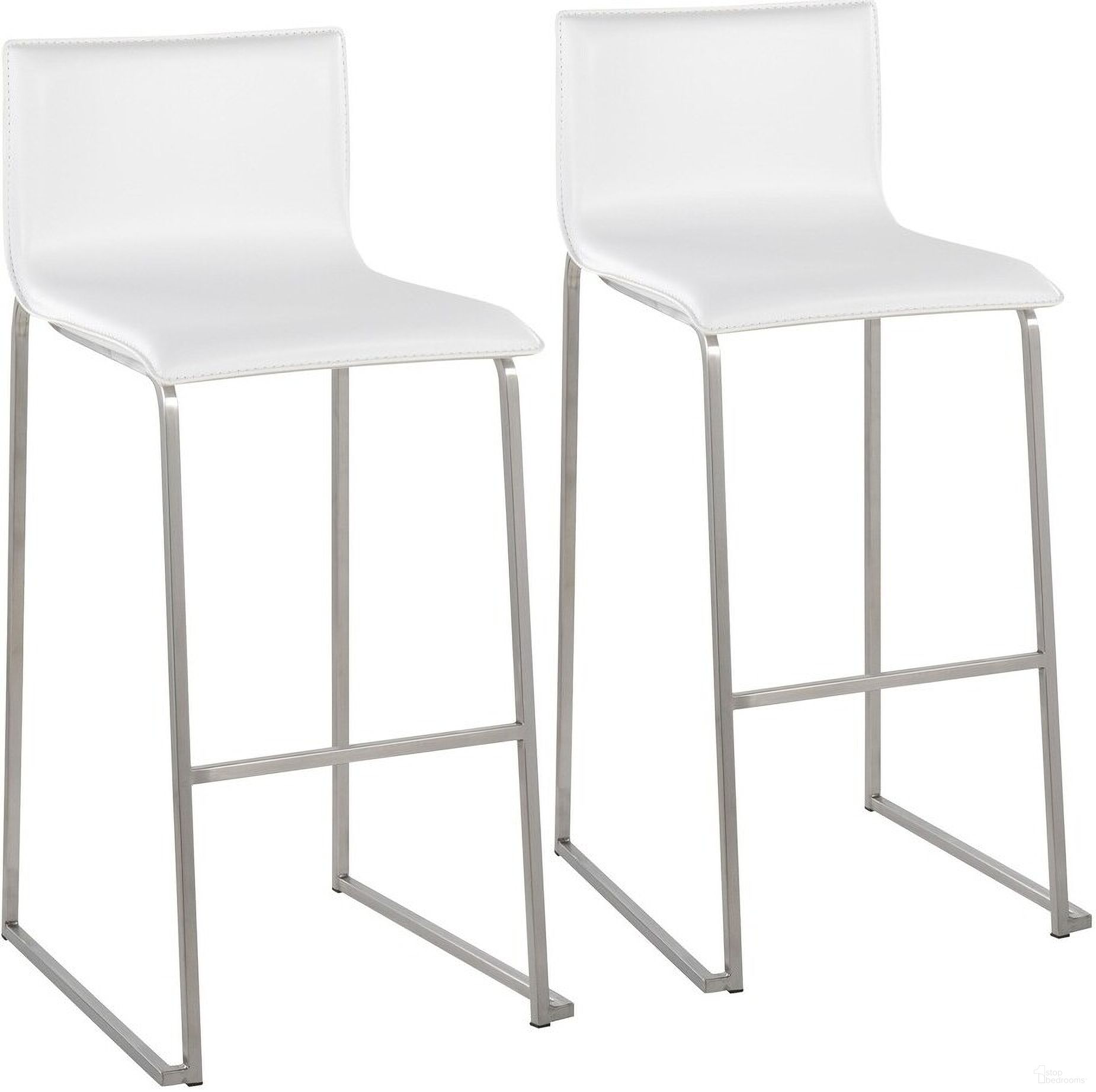 The appearance of Mara Barstool Set of 2 In White/Chrome designed by Lumisource in the modern / contemporary interior design. This white piece of furniture was selected by 1StopBedrooms from Mara Collection to add a touch of cosiness and style into your home. Sku: B30-MARAUP SSW2. Material: Leather.
