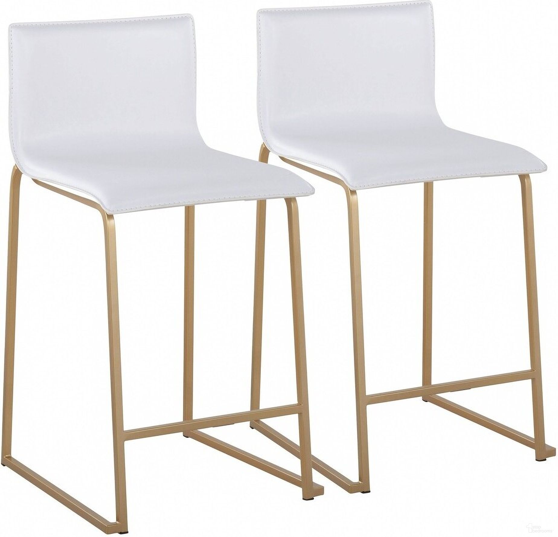 The appearance of Mara Counter Stool Set of 2 In White/Gold designed by Lumisource in the modern / contemporary interior design. This white piece of furniture was selected by 1StopBedrooms from Mara Collection to add a touch of cosiness and style into your home. Sku: B26-MARAUP AUW2. Material: Leather.