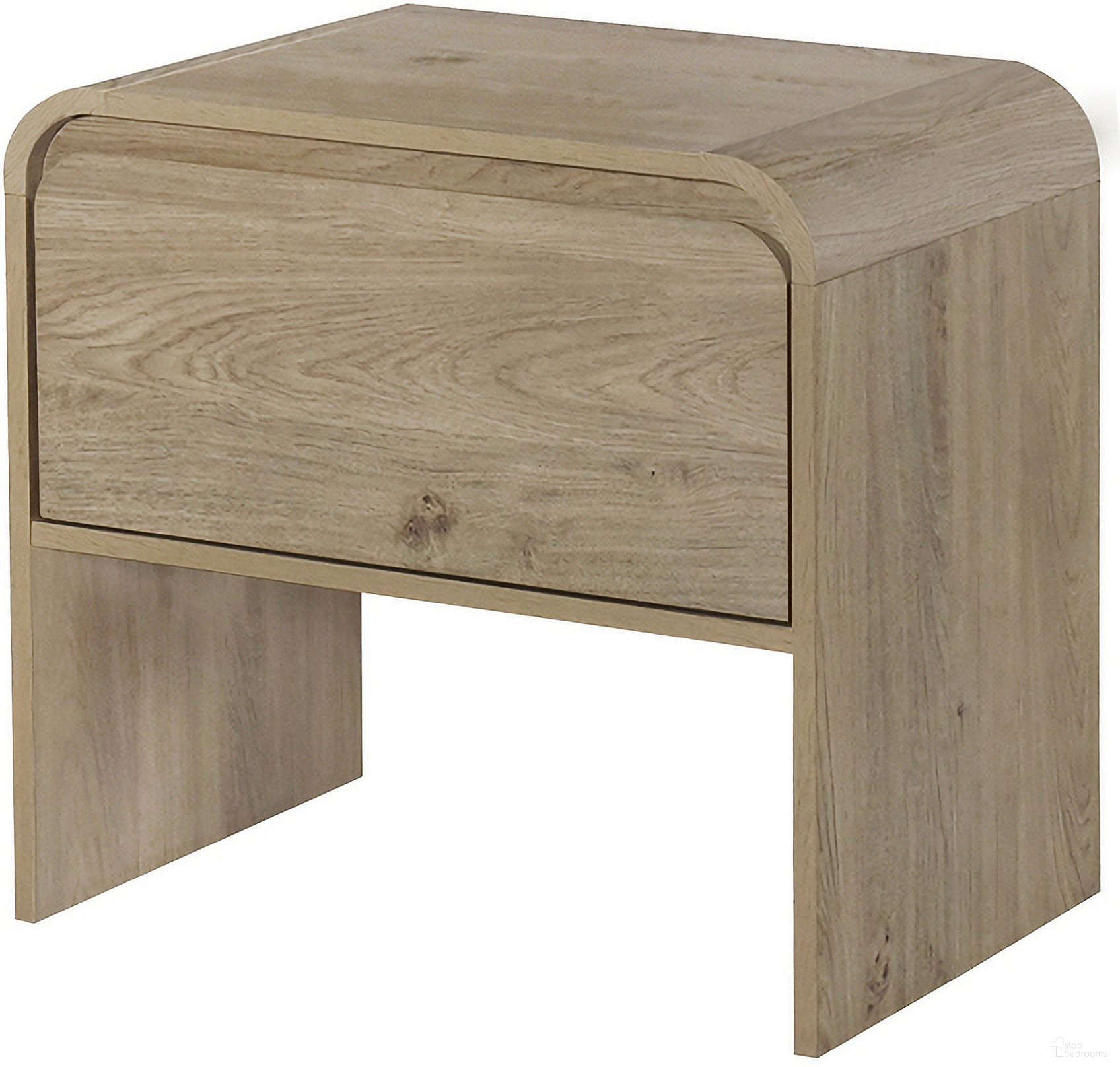 The appearance of Mara One Drawer End Table In Natural designed by New Classic in the transitional interior design. This natural piece of furniture  was selected by 1StopBedrooms from Mara Collection to add a touch of cosiness and style into your home. Sku: T3518N-20. Material: Wood.