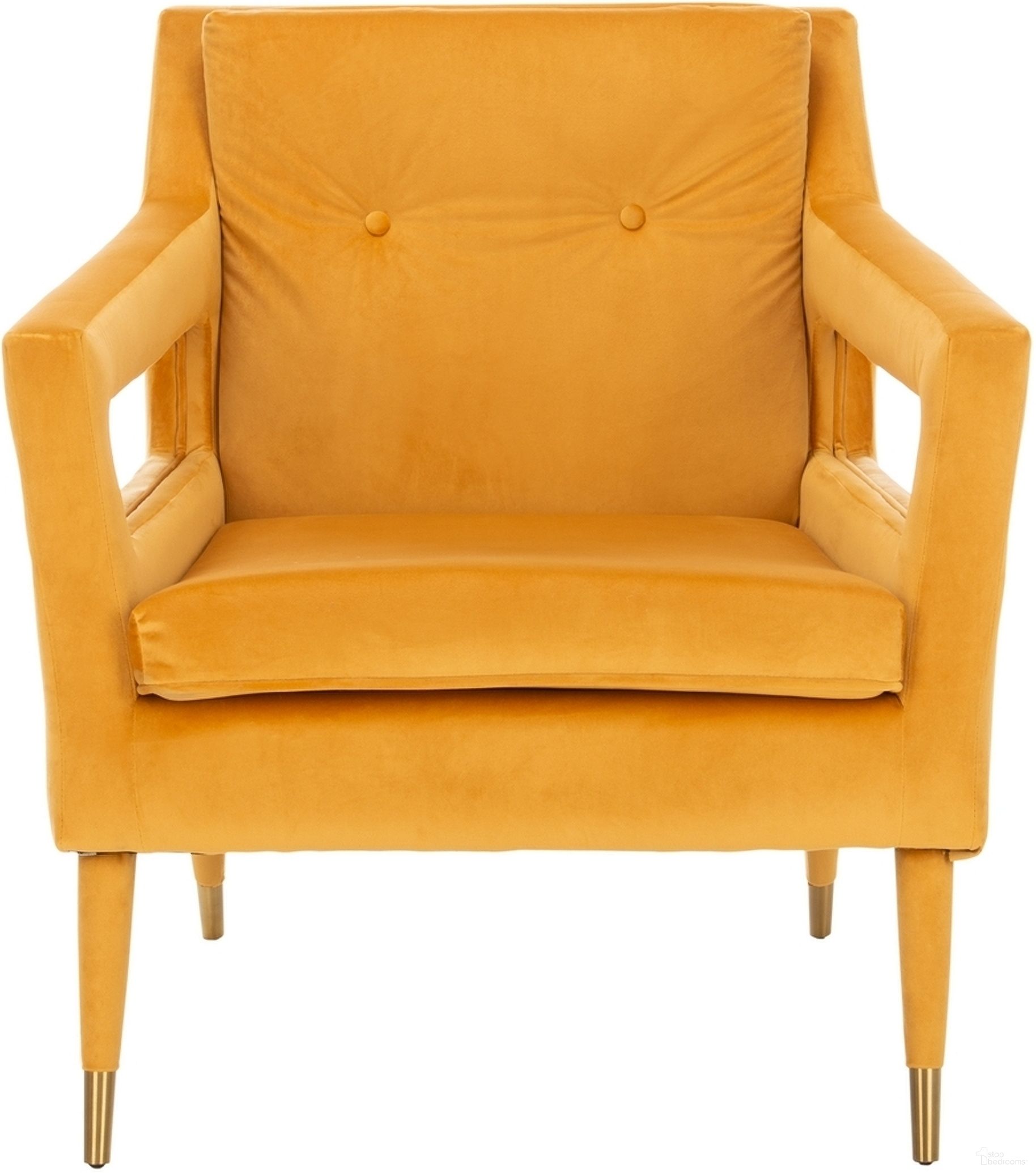The appearance of Mara Tufted Accent Chair in Gold designed by Safavieh in the modern / contemporary interior design. This gold piece of furniture was selected by 1StopBedrooms from Mara Collection to add a touch of cosiness and style into your home. Sku: ACH4505B. Material: Wood.