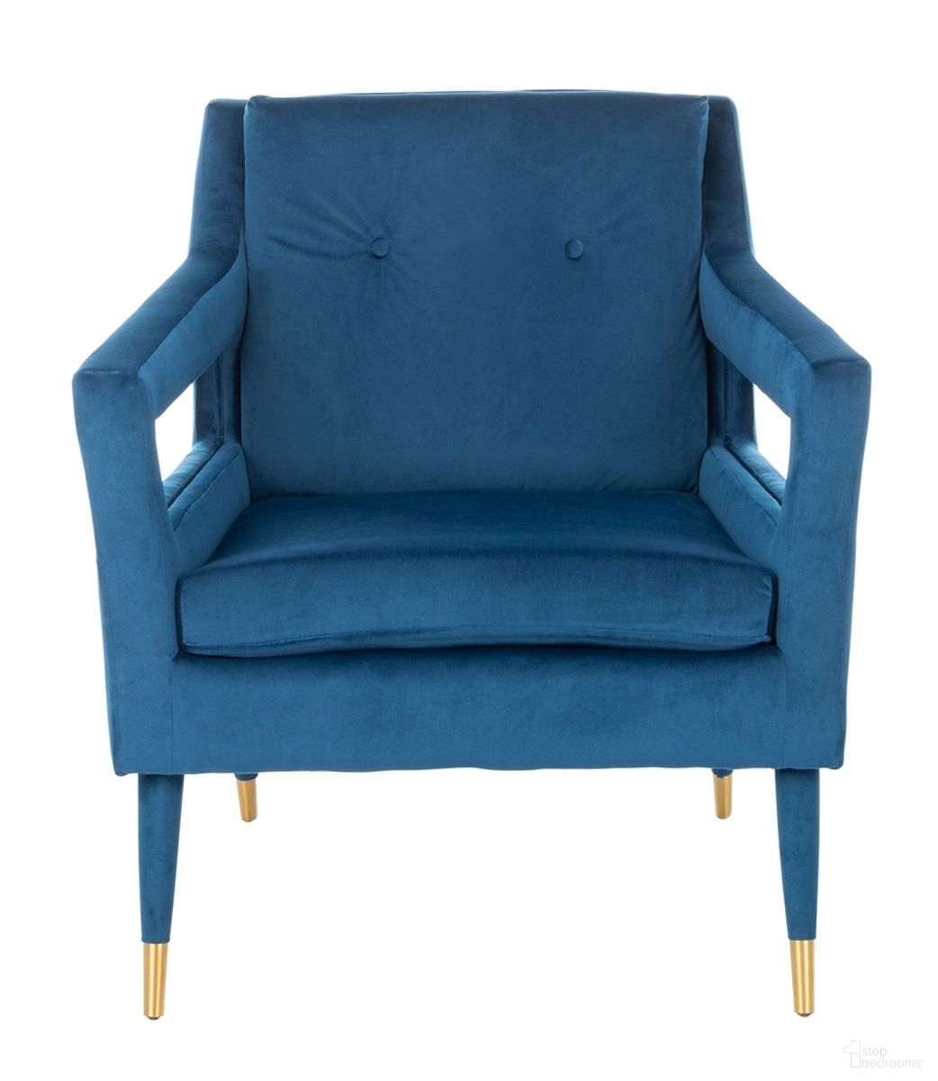 Mara Tufted Accent Chair in Navy and Gold