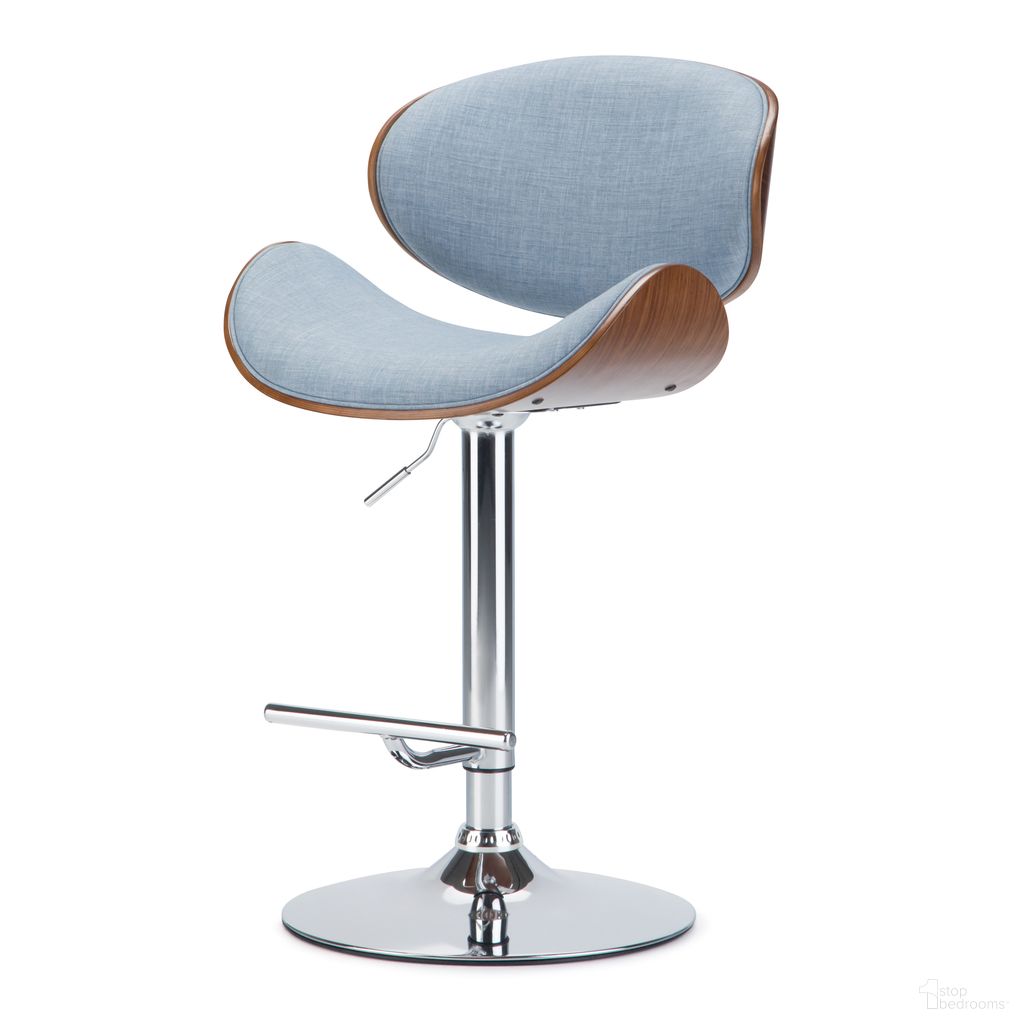 Marana Linen Look Fabric Bentwood Adjustable Swivel Bar Stool In Denim Blue