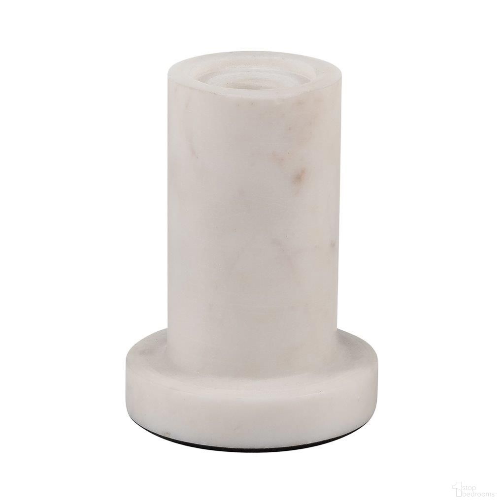 Marble 4 Inch Taper Candle Holder With Flat Base In White