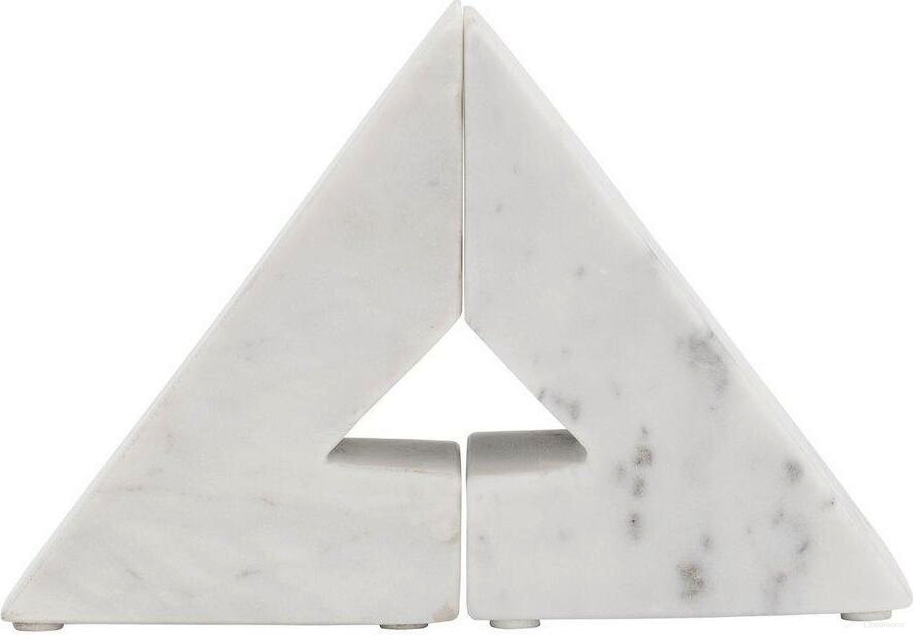 Marble 6 Inch Right Triangle Bookends Set of 2 In White