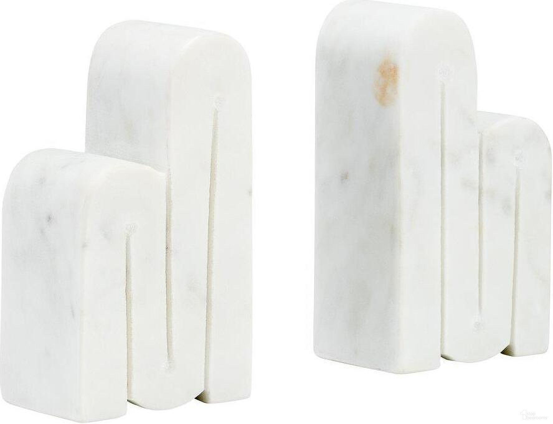 Marble 6 Inch Swirly Bookends Set of 2 In White