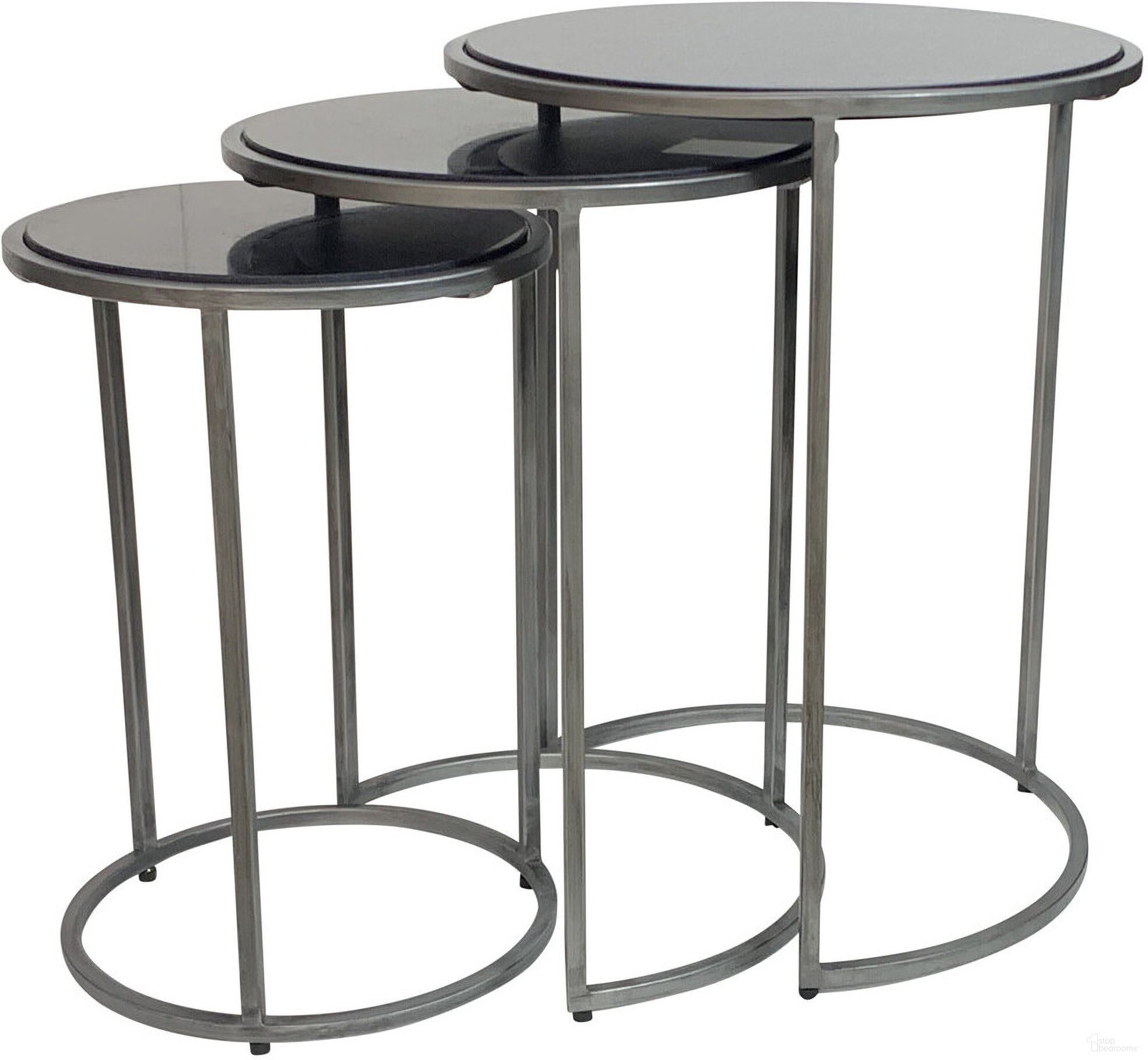 Marble and Iron Round Frame Nested Tables Set of 3 In Black and Gray