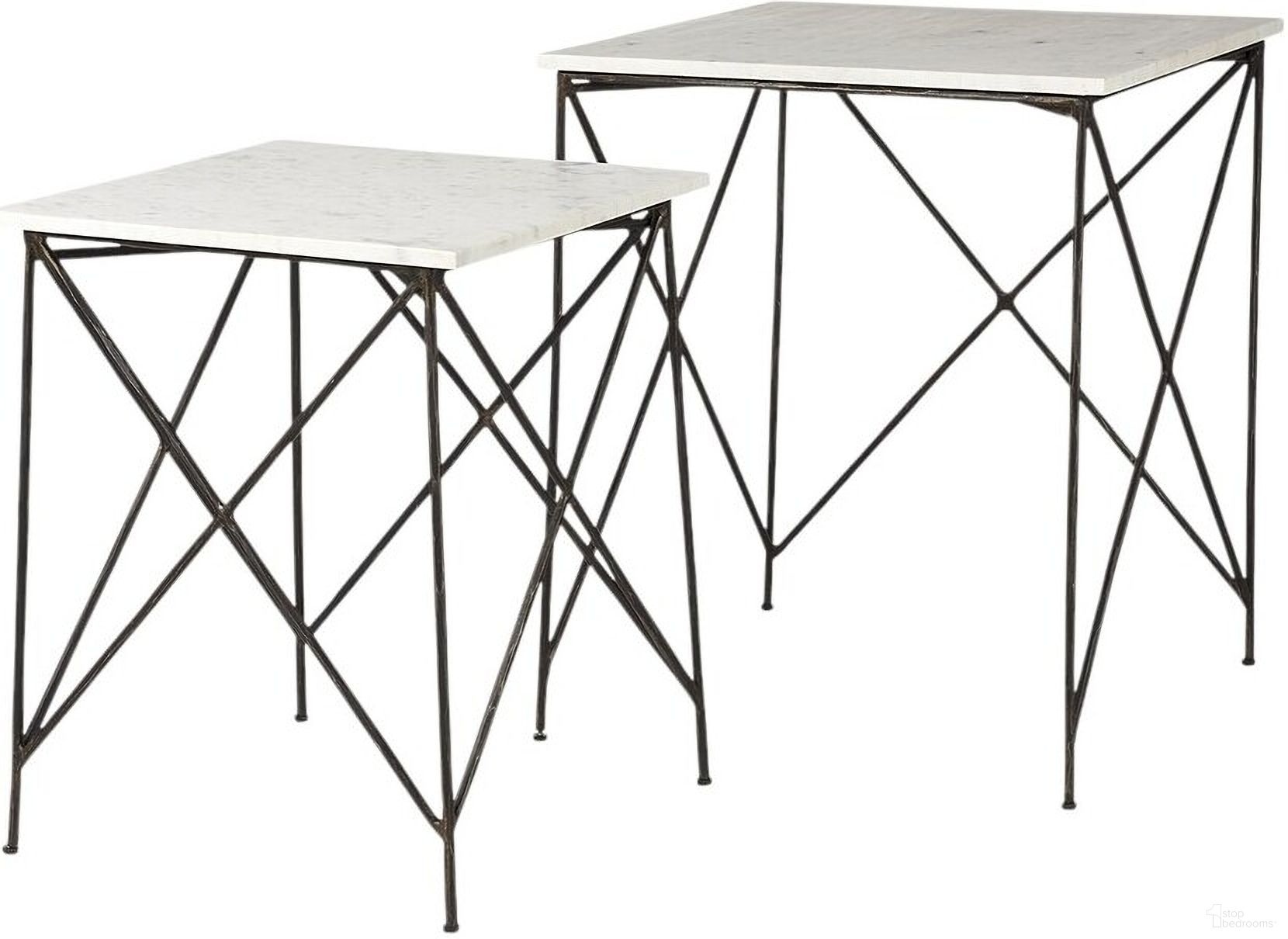 Marble and Metal Square Nested Tables Set of 2 In White and Black