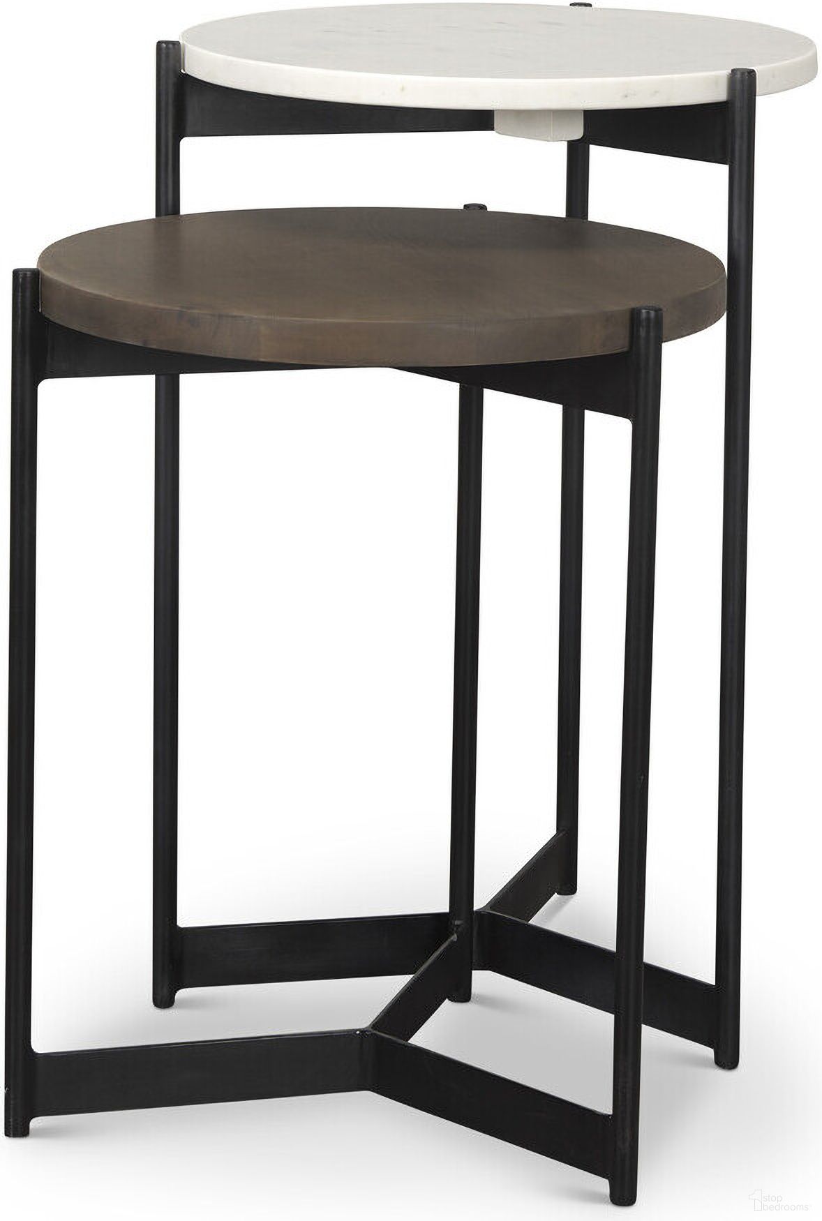 The appearance of Marble Solid Wood and Metal Round Nested Tables Set of 2 In Dark Brown and Black designed by Homeroots in the modern / contemporary interior design. This dark brown and black piece of furniture  was selected by 1StopBedrooms from  to add a touch of cosiness and style into your home. Sku: 604467. Material: Marble.