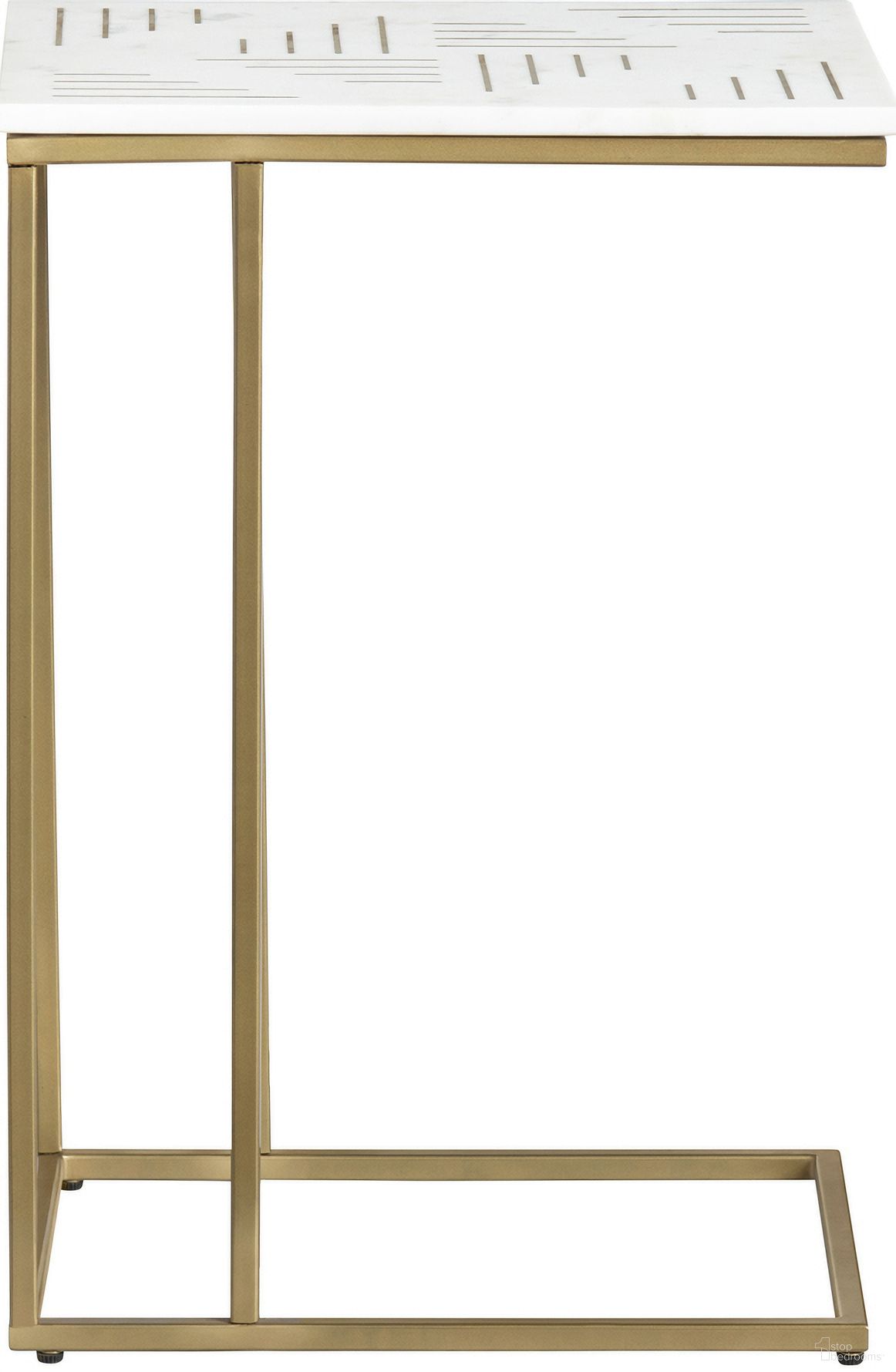Marble With Brass Inlay Gold C Table In White and Gold