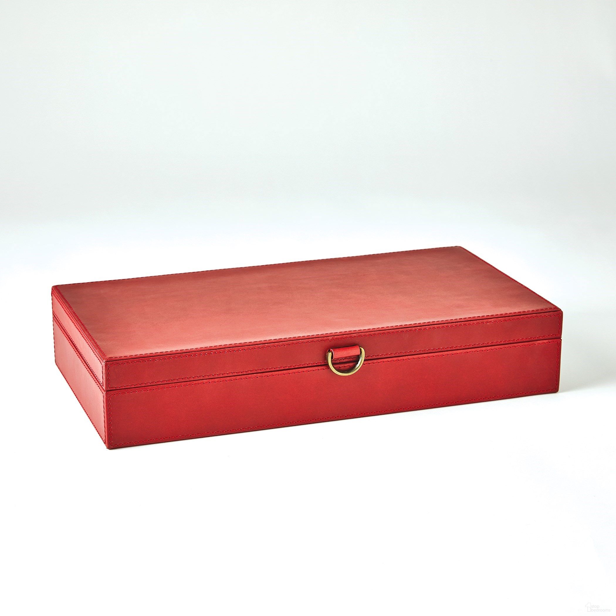 Marbled Leather D Ring Large Box In Deep Red