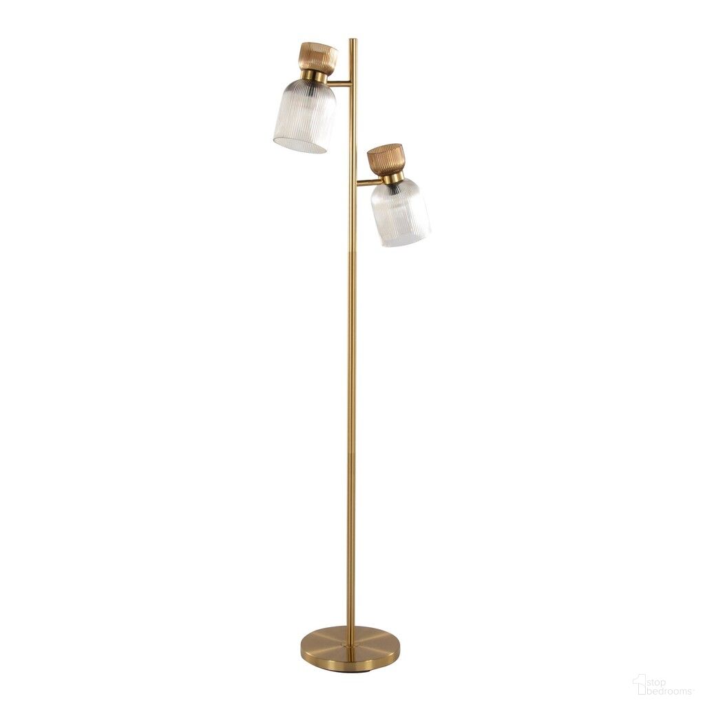 The appearance of Marcel 62 Inch Metal Floor Lamp In Gold and Smokey designed by Lumisource in the glam interior design. This gold and smokey piece of furniture was selected by 1StopBedrooms from Marcel Collection to add a touch of cosiness and style into your home. Sku: GFI61-MARCEL AUSMK. Material: Glass.