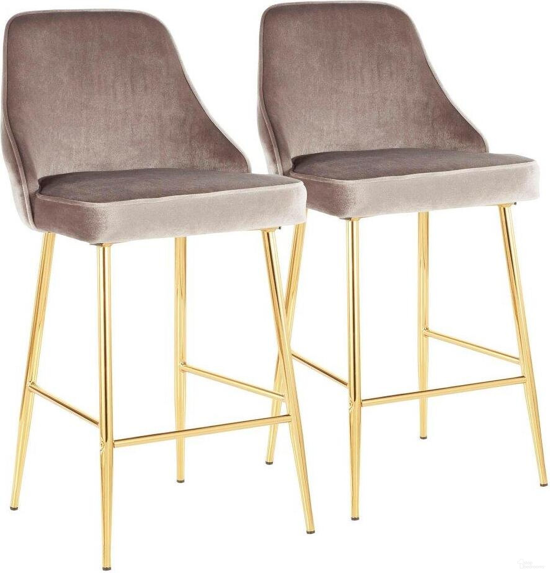The appearance of Marcel Contemporary/Glam Counter Stool In Gold Metal And Silver Velvet - Set Of 2 designed by Lumisource in the modern / contemporary interior design. This gold piece of furniture  was selected by 1StopBedrooms from Marcel Collection to add a touch of cosiness and style into your home. Sku: B25-MARCEL AUVSV2. Material: Velvet.