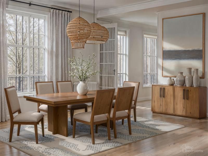 Marcel Extendable Trestle Dining Room Set In Harvest Brown