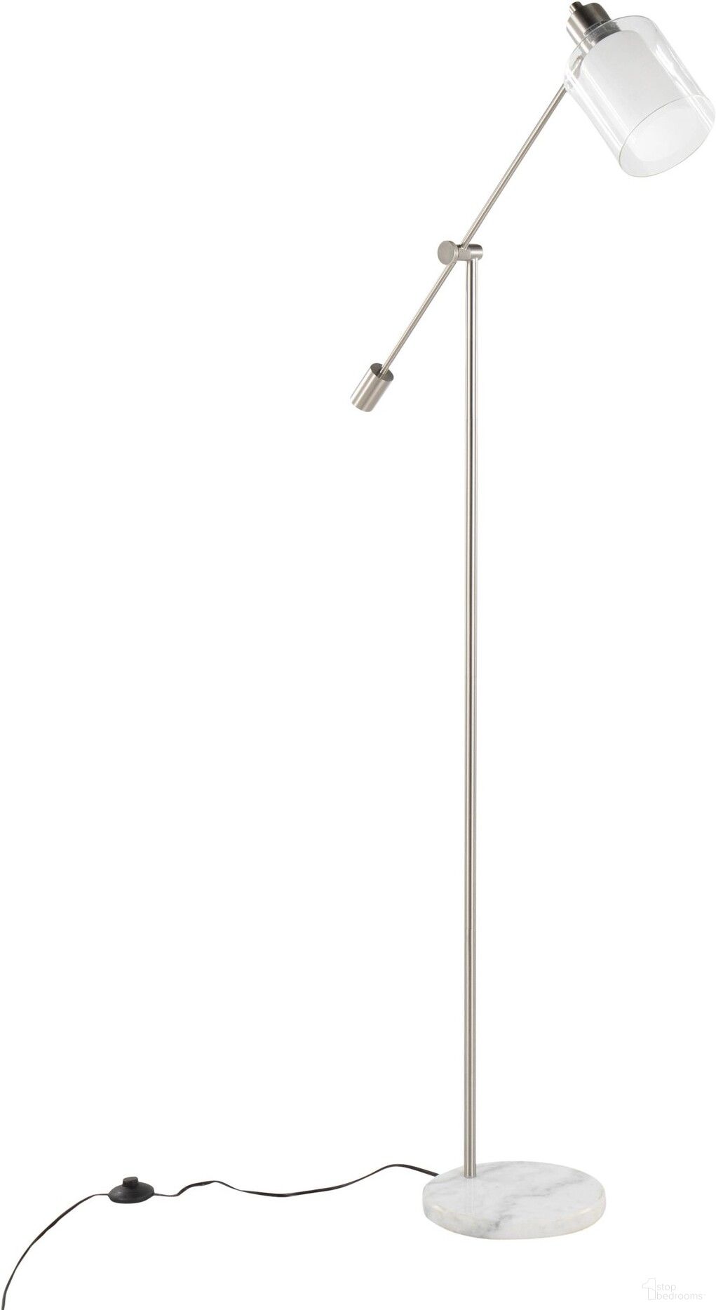 The appearance of Marcel Floor Lamp in White Marble and Nickel Metal with Clear and Frosted Glass Shade designed by Lumisource in the modern / contemporary interior design. This clear piece of furniture was selected by 1StopBedrooms from Marcel Collection to add a touch of cosiness and style into your home. Sku: L-MARCLFL NIW. Material: Marble.
