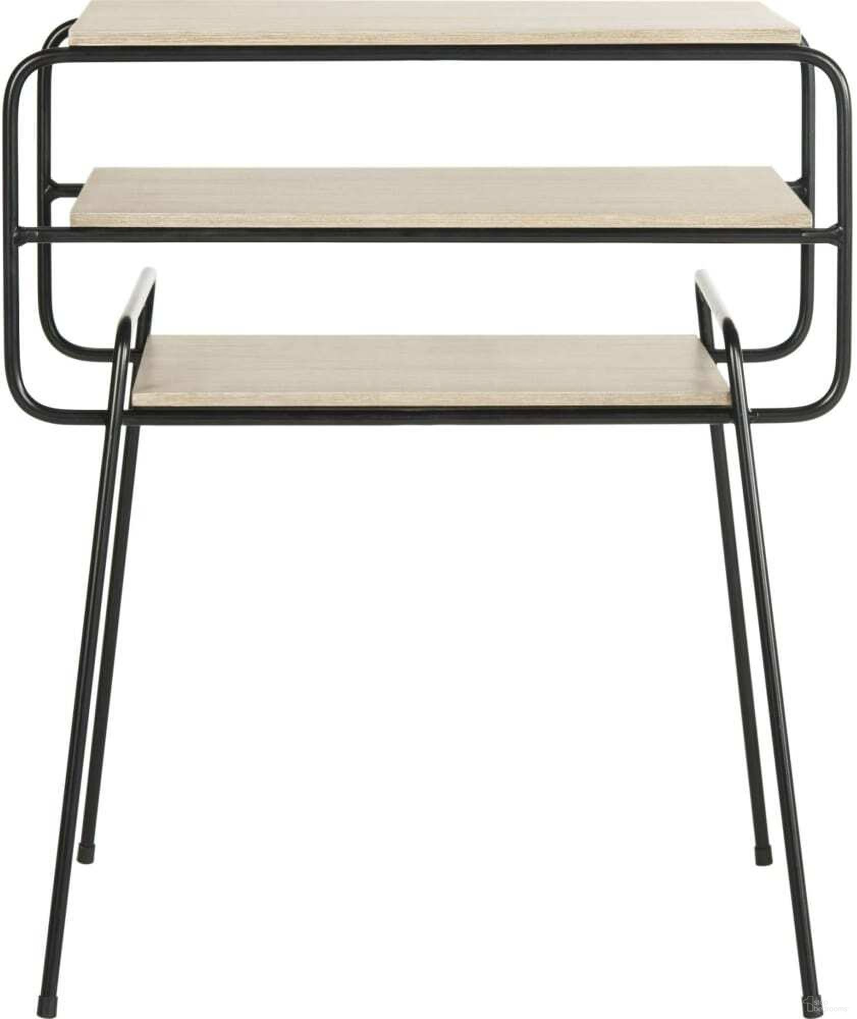 Marcel Light Oak and Black Retro Mid Century Three Tier End Table