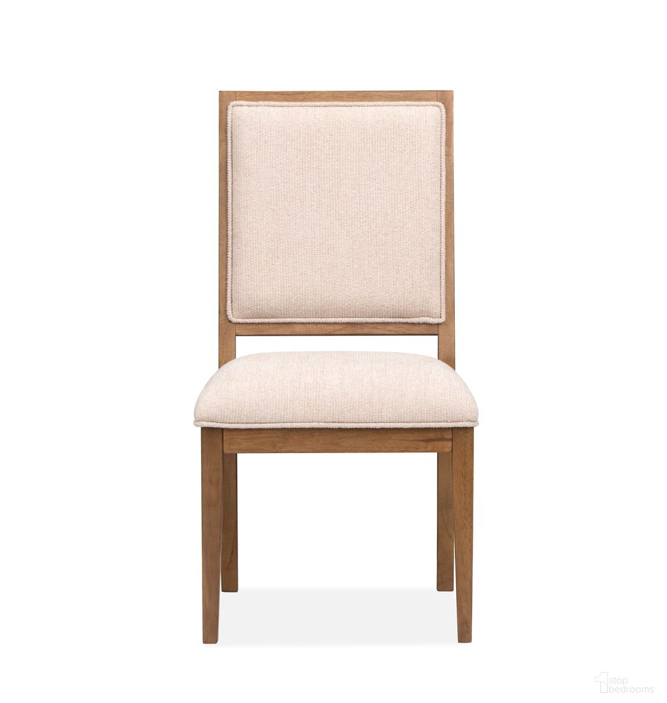 The appearance of Marcel Upholstered Side Chair Set of 2 In Harvest Brown designed by Magnussen in the transitional interior design. This harvest brown piece of furniture  was selected by 1StopBedrooms from Marcel Collection to add a touch of cosiness and style into your home. Sku: D6378-63. Material: Oak Veneer. Chair Type: Side Chair.