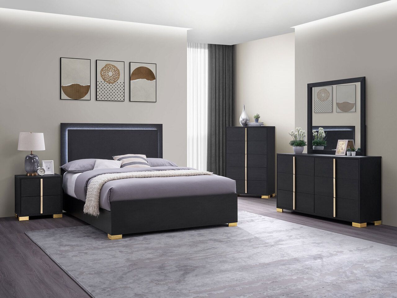 The appearance of Marceline Bedroom Set In Black designed by Coaster in the modern / contemporary interior design. This black piece of furniture was selected by 1StopBedrooms from Marceline Collection to add a touch of cosiness and style into your home. Sku: 222831QB1;222831QB2;222832. Bed Type: Panel Bed. Material: Wood. Bed Size: Queen.