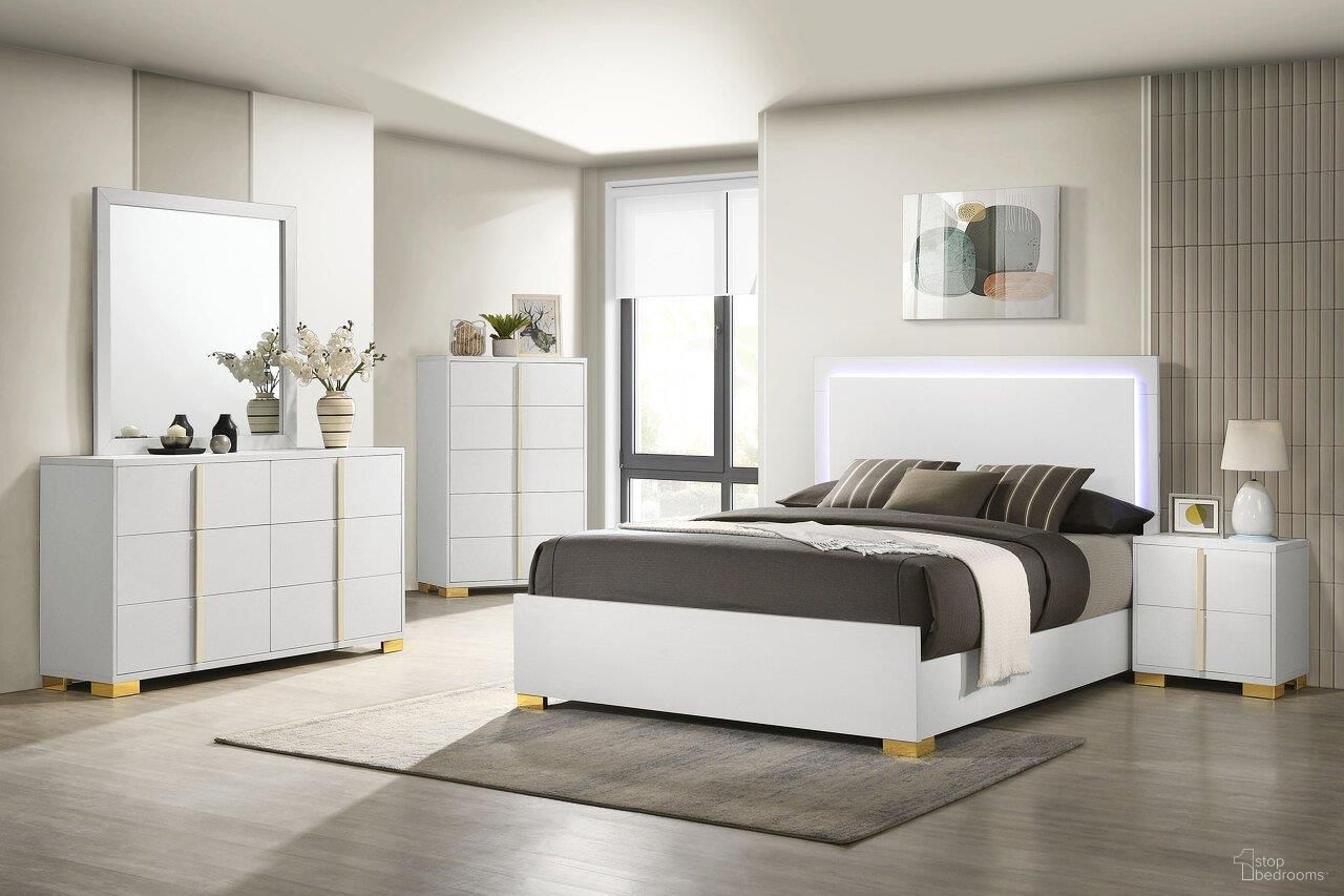 The appearance of Marceline Bedroom Set In White designed by Coaster in the modern / contemporary interior design. This white piece of furniture  was selected by 1StopBedrooms from Marceline Collection to add a touch of cosiness and style into your home. Sku: 222931QB1;222931QB2;222932. Bed Type: Panel Bed. Material: Wood. Bed Size: Queen.