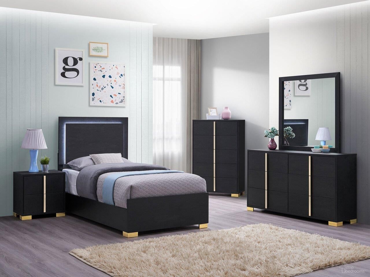 The appearance of Marceline Youth Bedroom Set In Black designed by Coaster in the modern / contemporary interior design. This black piece of furniture was selected by 1StopBedrooms from Marceline Collection to add a touch of cosiness and style into your home. Sku: 222831TB1;222831TB2;222832. Bed Type: Panel Bed. Material: Wood. Bed Size: Twin.