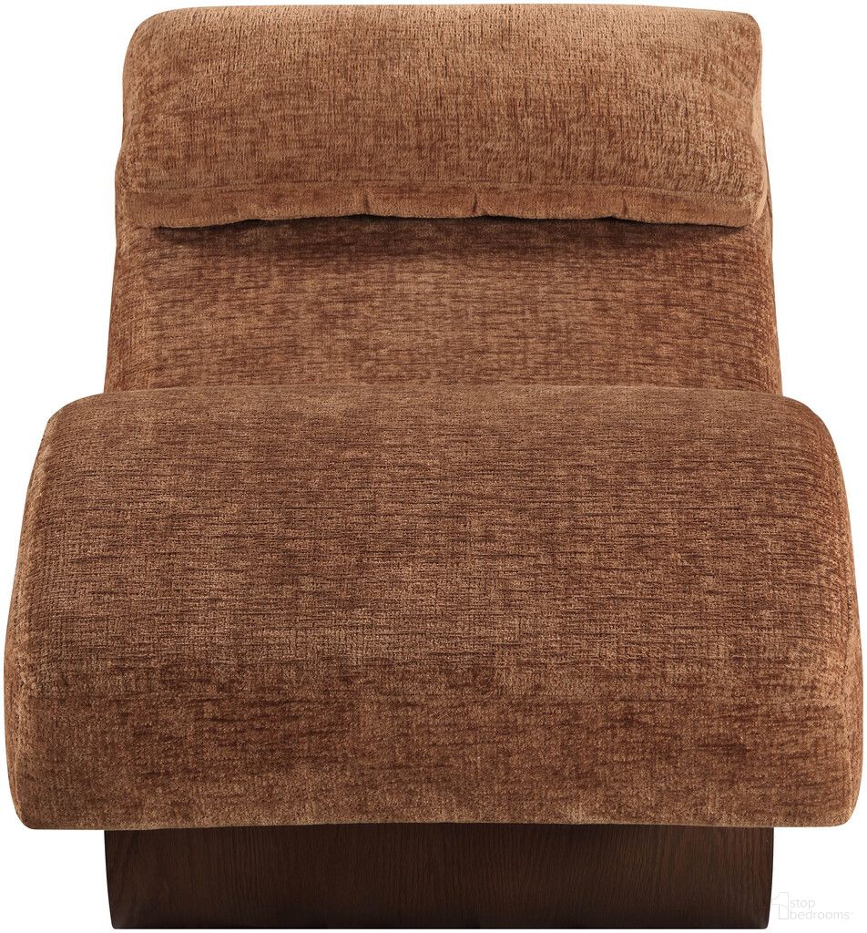 The appearance of Marcella Fabric Upholstered Chaise Lounge In Cognac and Brown designed by Meridian in the modern / contemporary interior design. This cognac and brown piece of furniture was selected by 1StopBedrooms from Marcella Collection to add a touch of cosiness and style into your home. Sku: 33087Cognac. Material: Polyester.