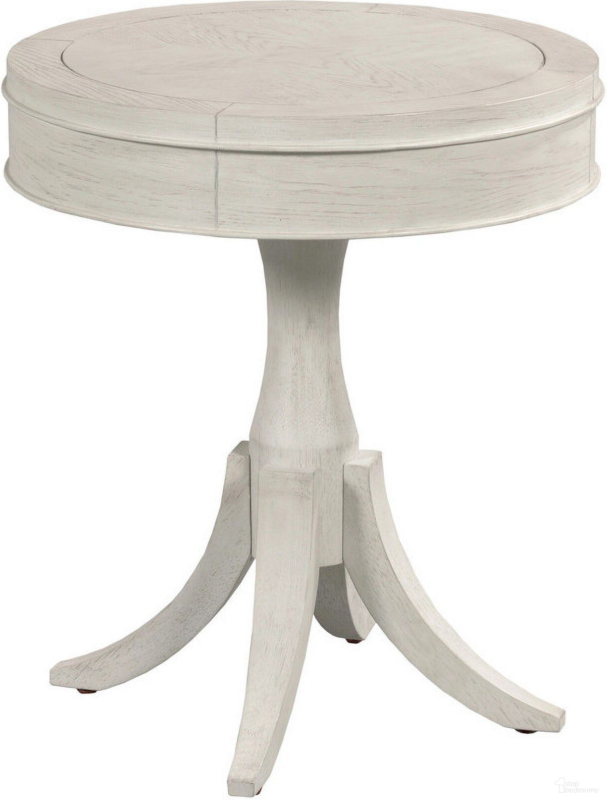 The appearance of Marcella Round End Table In Eggshell designed by American Drew in the transitional interior design. This eggshell piece of furniture was selected by 1StopBedrooms from Harmony Collection to add a touch of cosiness and style into your home. Sku: 266-916. Material: Wood.