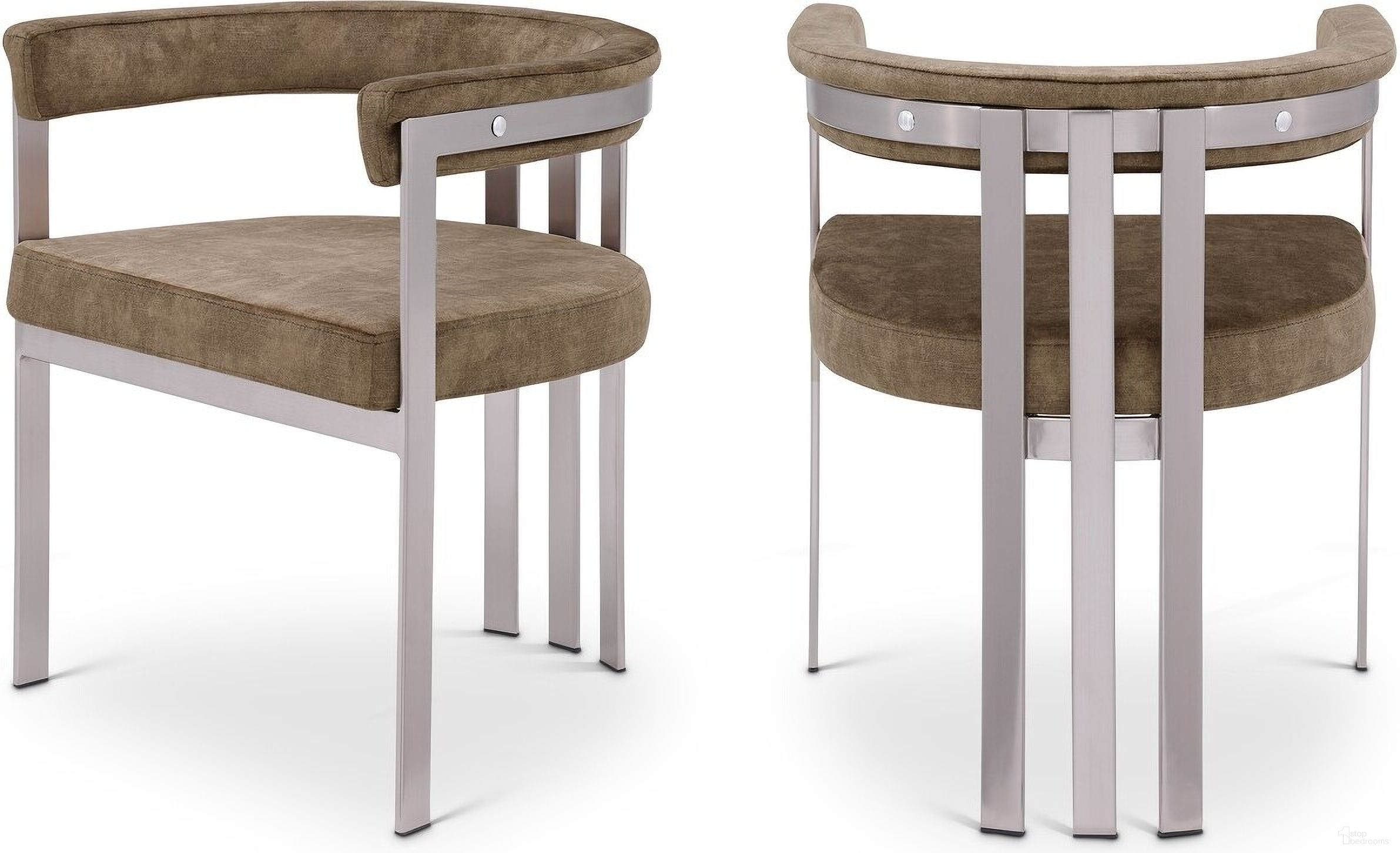 The appearance of Marcello Dining Chair Set of 2 In Brown Velvet designed by Meridian in the modern / contemporary interior design. This brown velvet piece of furniture was selected by 1StopBedrooms from Marcello Collection to add a touch of cosiness and style into your home. Sku: 938Brown-C. Material: Velvet. Chair Type: Arm Chair.